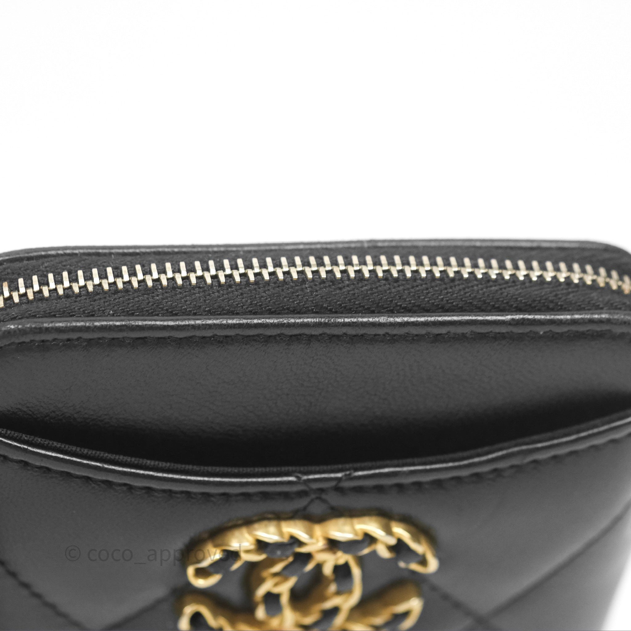 Chanel 19 Black Lambskin Leather Coin Purse with Gold-Tone Zipper - Luxury Small Wallet for Women, Perfect for Parties, Travel & Everyday Use