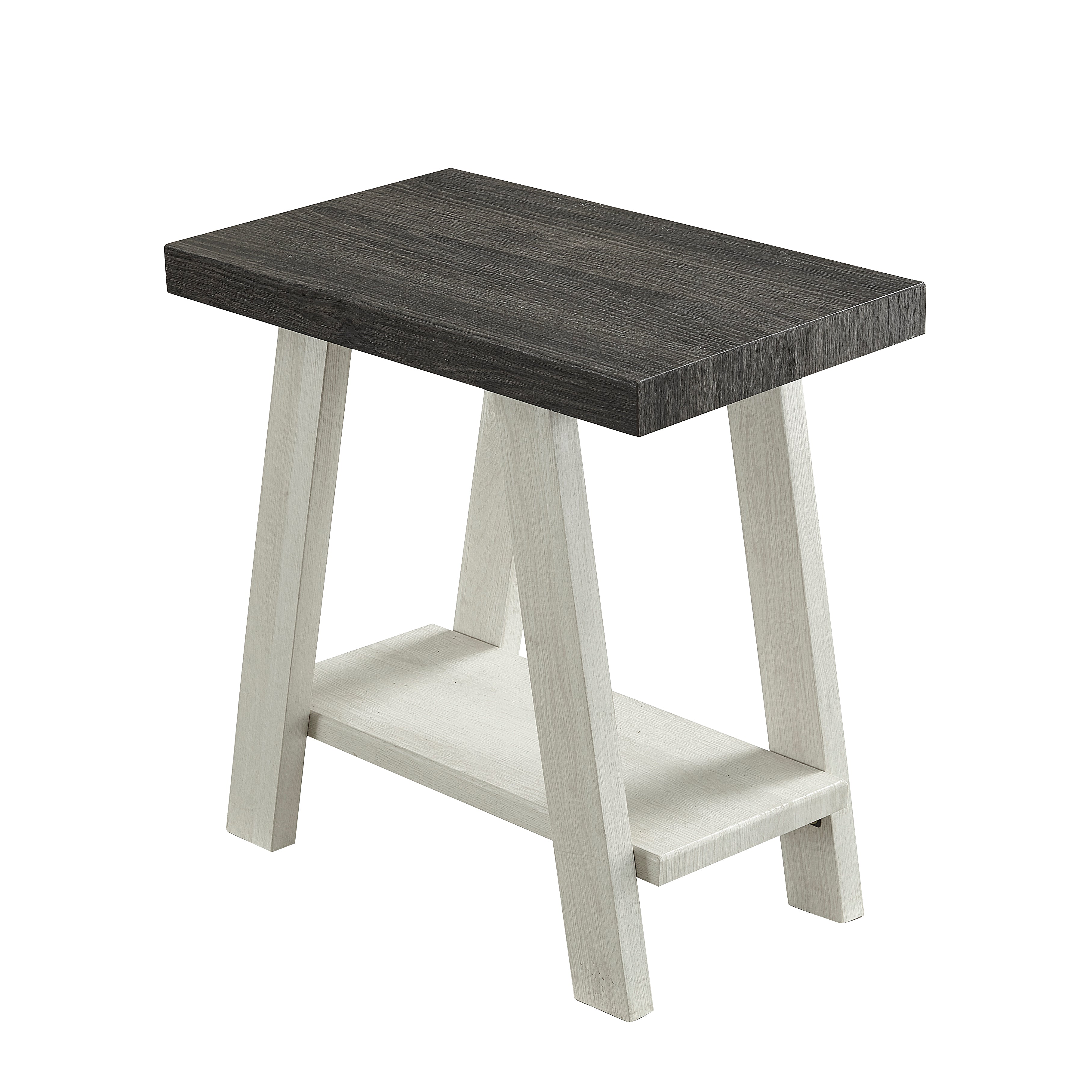 Roundhill Furniture Athens Contemporary Two-Tone Wood Shelf Side Table in Weathered Charcoal & Beige - Modern End Table for Living Room, Bedroom, or Office Decor