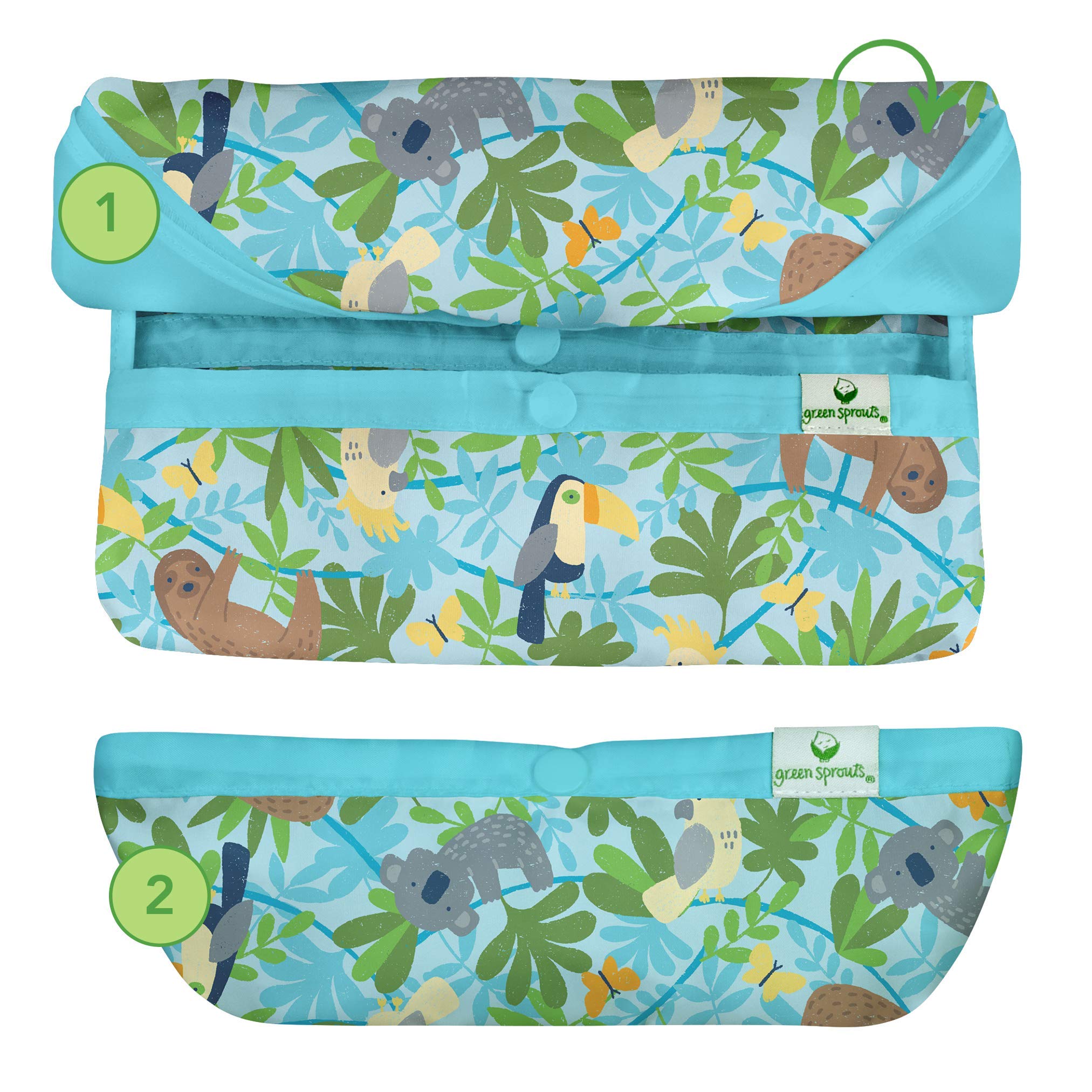 Green Sprouts Easy-Wear Long Sleeve Baby Bib - Waterproof Feeding Smock with Flip Pocket | Soft, Machine Washable Fabric | Perfect for Mealtime, Painting & Messy Play