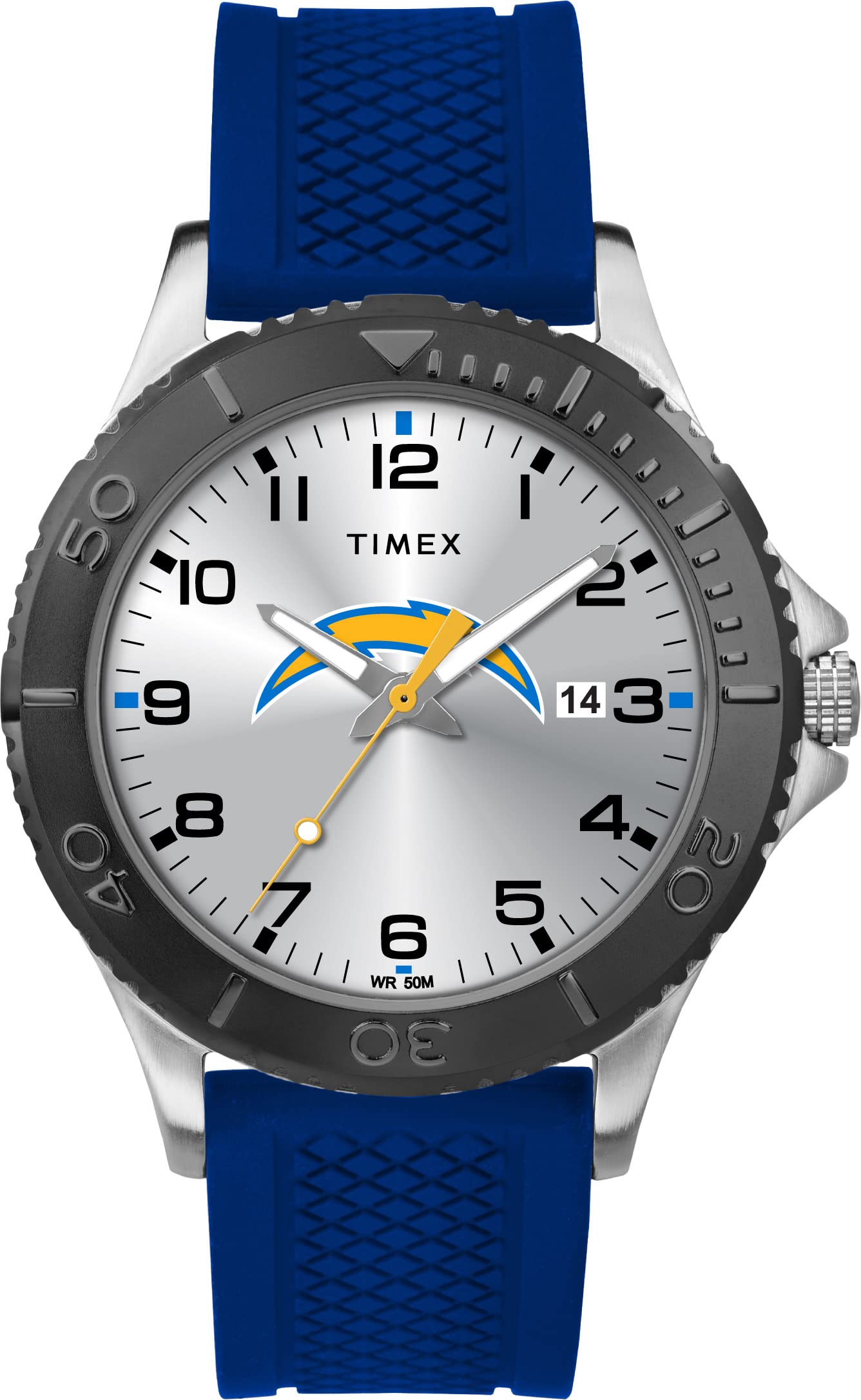 Timex Tribute 42mm Men's NFL Gamer Watch - Los Angeles Chargers Edition with Blue Silicone Strap | Durable Sports Watch for Football Fans & Game Day Outfits