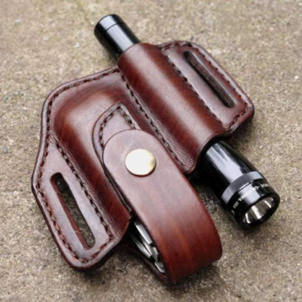 Vintage EDC Survival Kit - Tactical Multi-Tool Set with PU Leather Pouch, Includes Lighter, Flashlight, Knife & Pliers | Compact Carry for Outdoor Adventures, Camping & Everyday Use