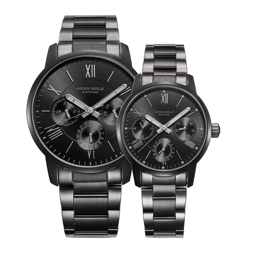 ARIES GOLD URBAN ETERNAL G 103 & B 103 Black Couple Watches - Luxury Matching Timepieces for Anniversary Gifts & Romantic Date Nights