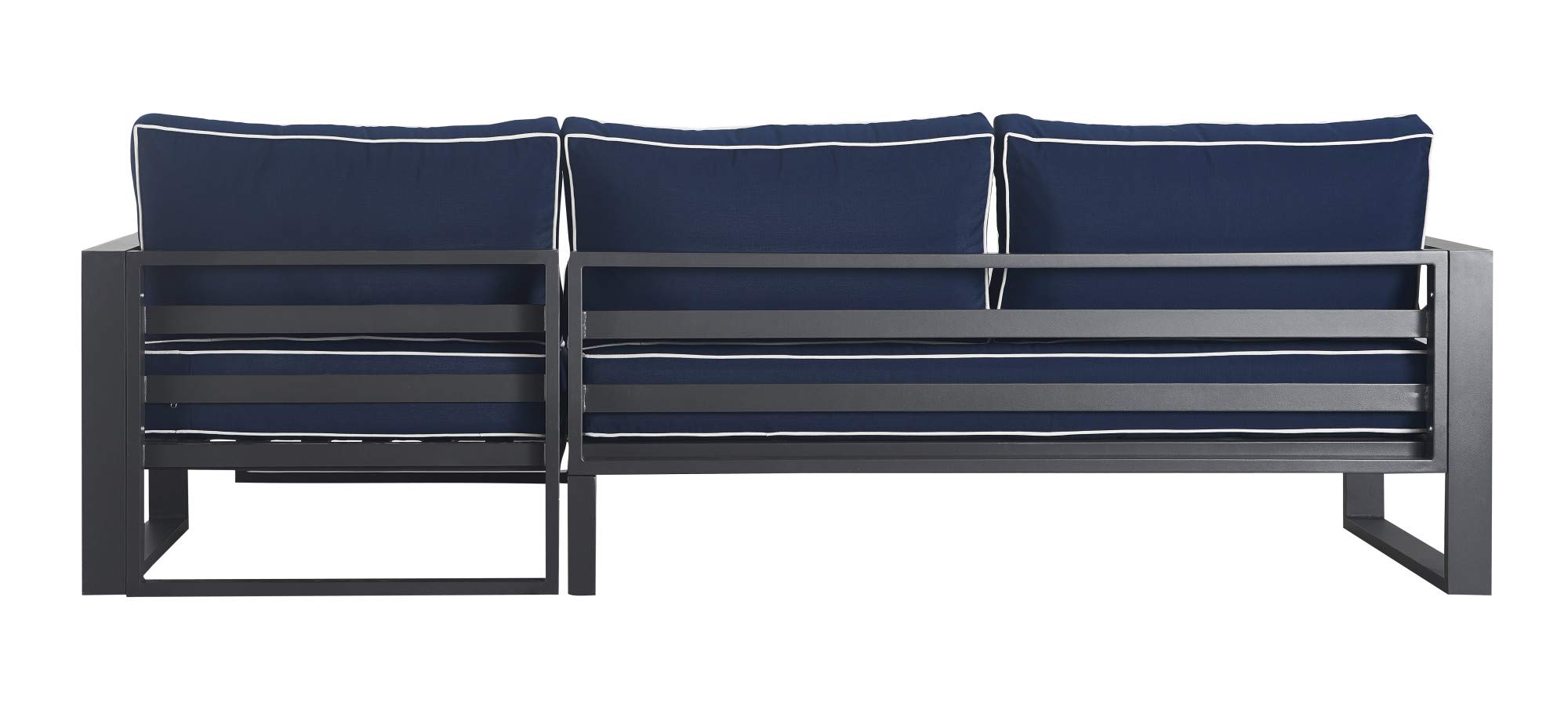 Tommy Hilfiger Monterey Modern Patio Outdoor Furniture Set - Weather-Resistant Metal Frame Sectional Sofa in Navy Blue & Dark Gray - Easy Assembly for Backyard, Garden, Poolside & Deck Relaxation