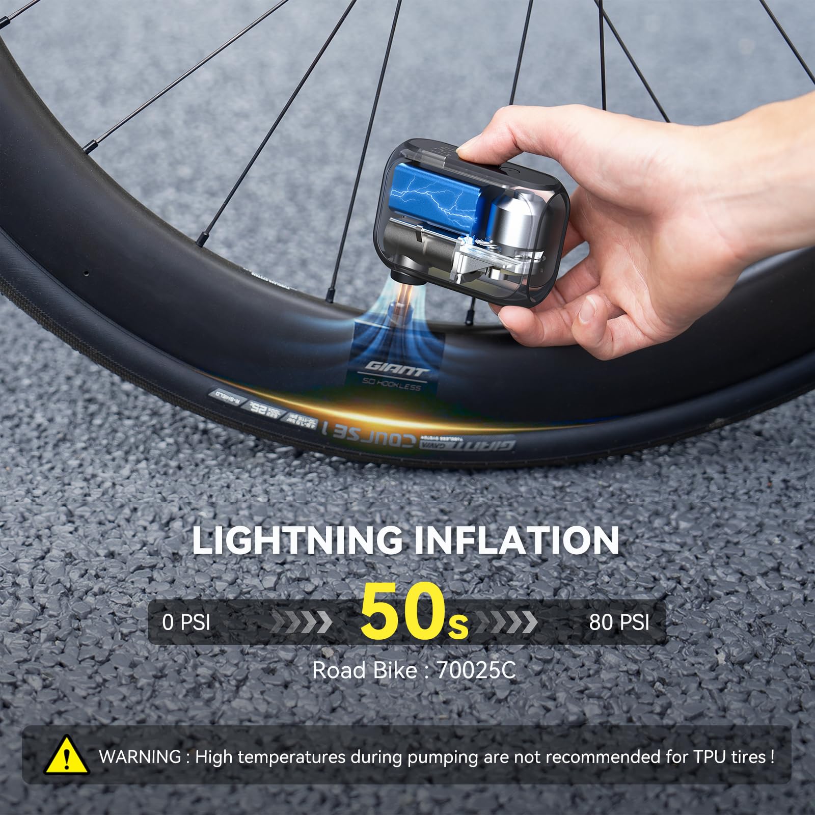 Rechargeable Electric Bike Pump 120 PSI - Mini Portable Tire Inflator with Auto Stop, Presta & Schrader Valve for E-Bike, Mountain, City & Road Bicycles - Perfect for On-the-Go Cycling & Emergency Tire Inflation