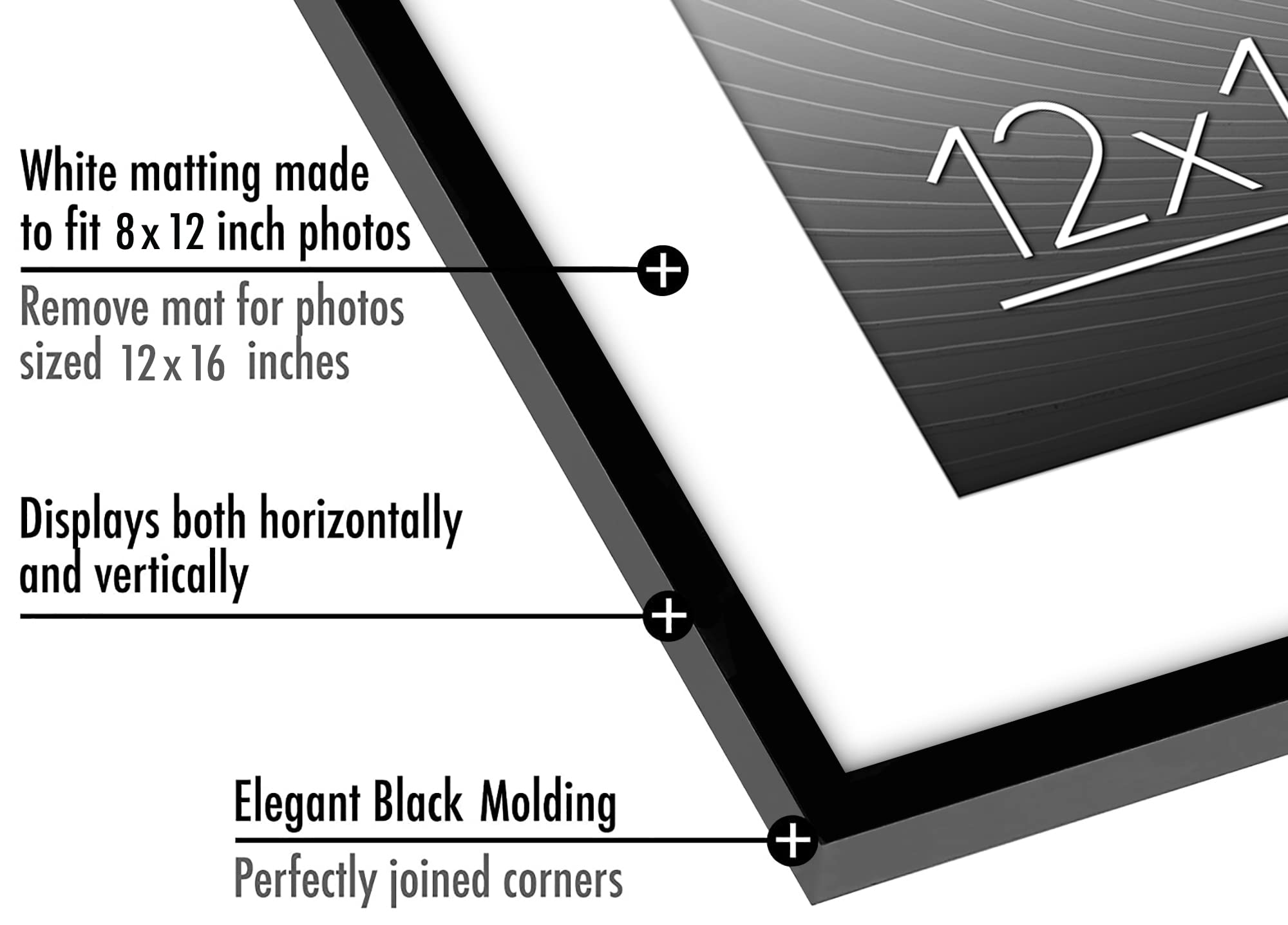 Americanflat 12x16 Picture Frame with Polished Plexiglass - 8x12 Frame with Mat or 12x16 Frame Without Mat - Slim Wall Display Photo Frame in Black - Perfect for Home Decor, Office Art & Gallery Wall Displays