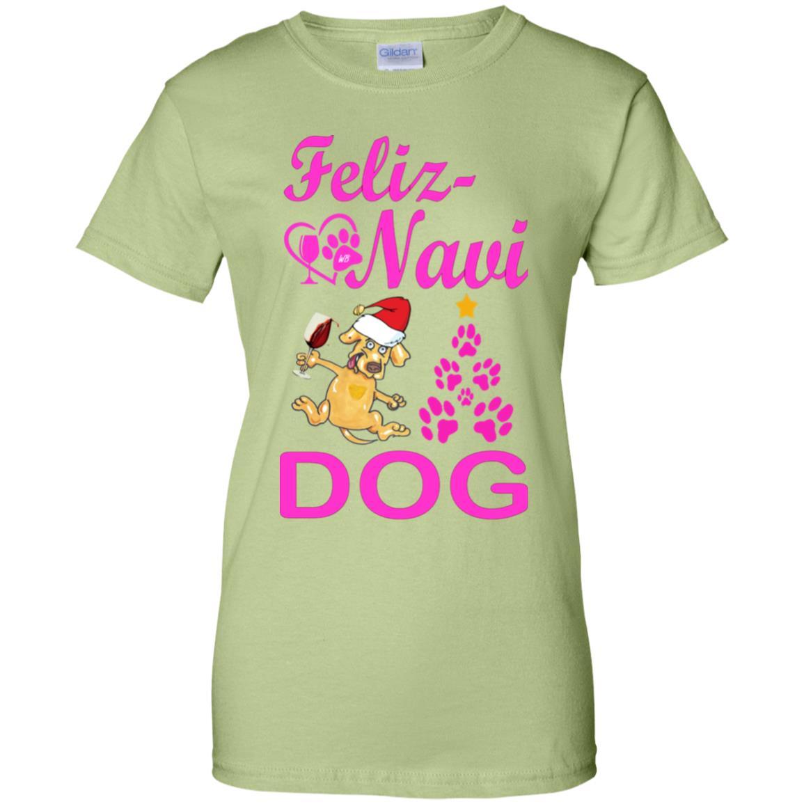 Feliz Navi Dog Christmas T-Shirt for Women - 100% Cotton Funny Holiday Tee - Perfect for Parties, Gifts & Festive Outfits