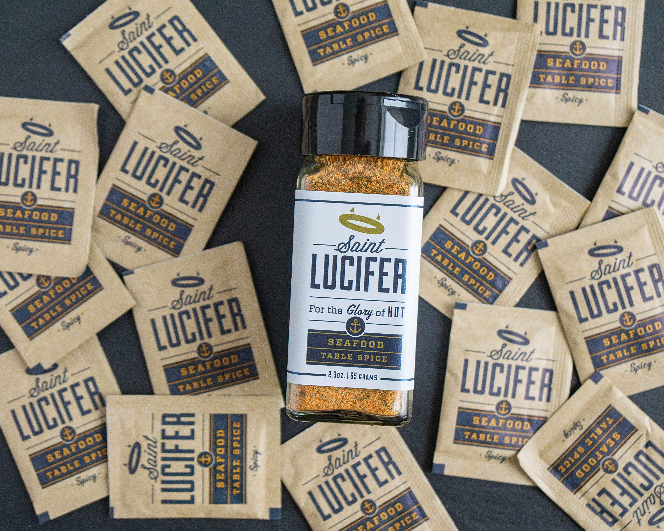 Saint Lucifer Spice Co Premium Seafood Seasoning - 2.3oz Glass Jar | All-Natural, Gluten-Free, Sugar-Free, Vegan & Vegetarian | Made in USA | Perfect for Grilling, Baking & Seafood Dishes