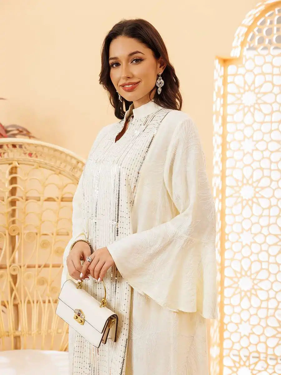 Elegant Eid Dress with Sequins Embroidery - Flowy Caftan Kaftan Dress for Women #25419 | Perfect for Eid Celebrations, Weddings & Special Occasions