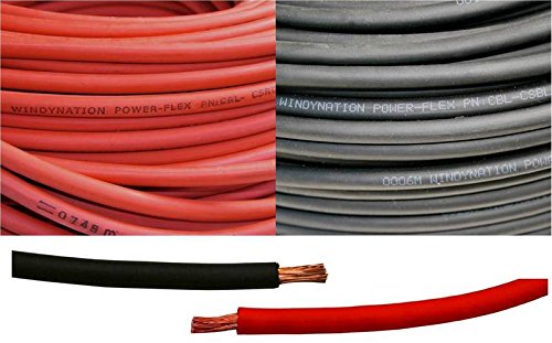 WINDYNATION 2/0 AWG Red & Black Welding Cable - Heavy Duty Copper Battery Wire for Cars, RVs, Solar Systems, Inverters & Power Applications - Perfect for Automotive, Marine and Off-Grid Electrical Connections