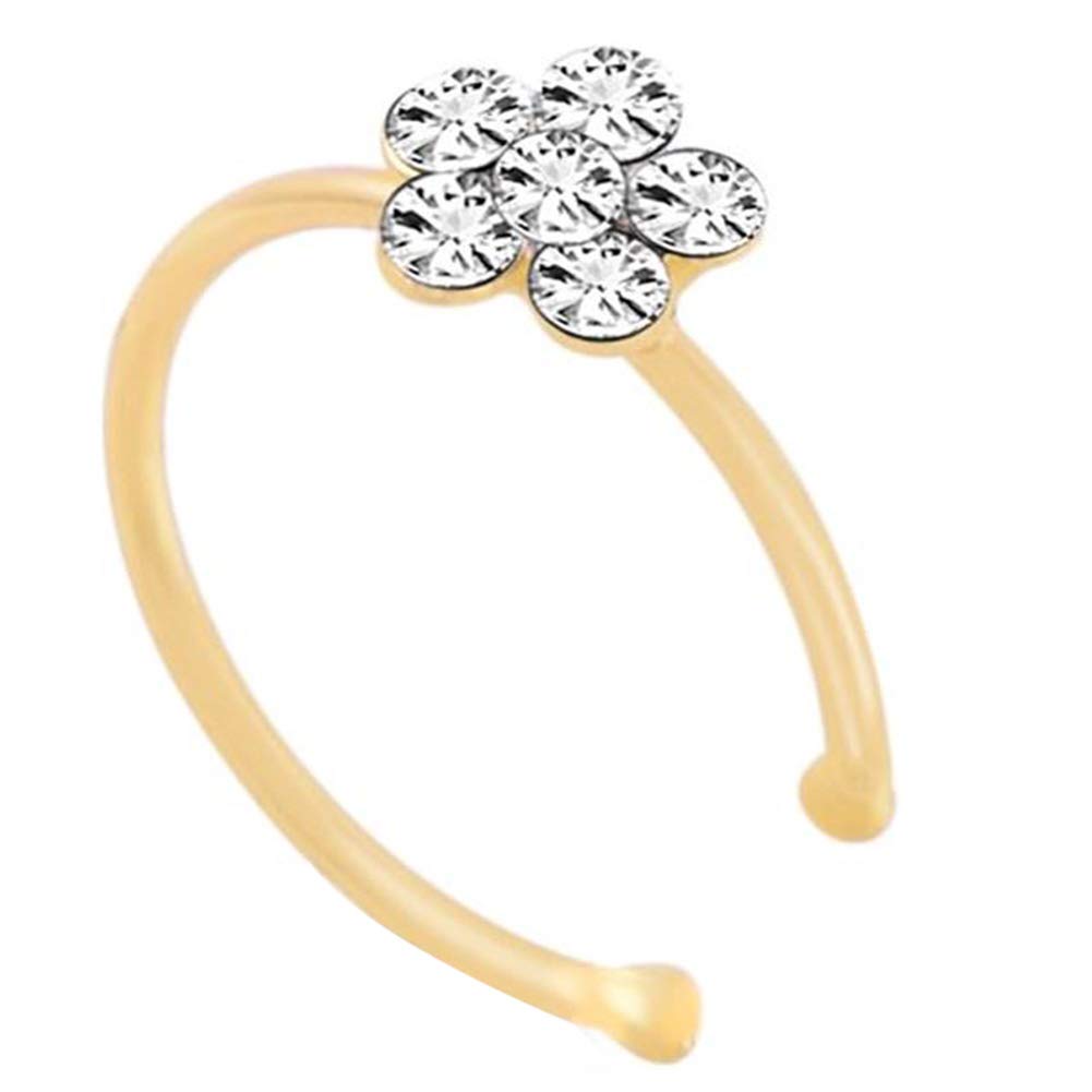 Stylish Golden Flower Rhinestone Nose Ring for Women - Body Piercing Jewelry for Nose, Ear, Lip & Belly Button - Fashionable Gift for Her - Perfect for Parties, Date Nights & Special Occasions