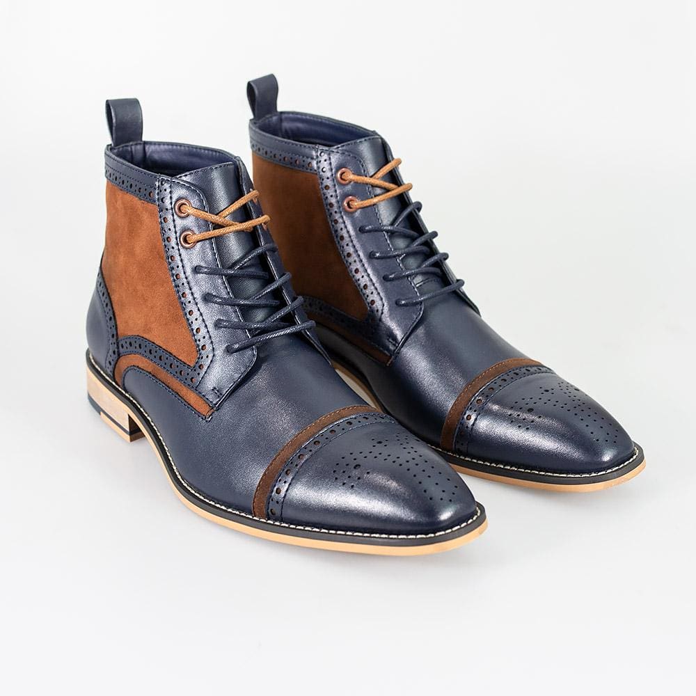 Cavani Modena Men's Leather Boots - Navy & Cognac Brown | Premium Waterproof Ankle Boots for Outdoor Work, Hiking & Casual Wear