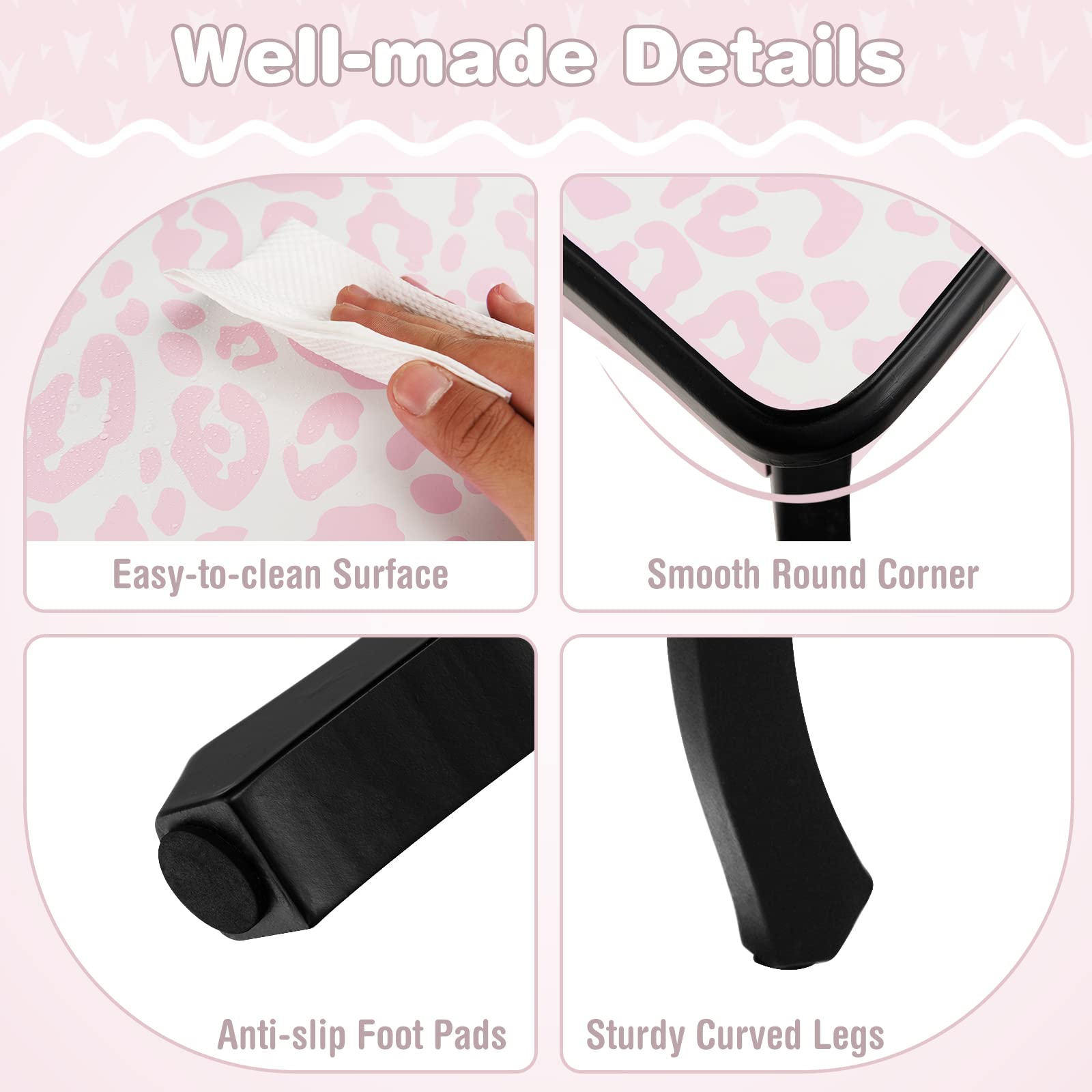 Honey Joy Kids Vanity Set with Mirror & Stool - Pink Leopard for Girls Bedroom
