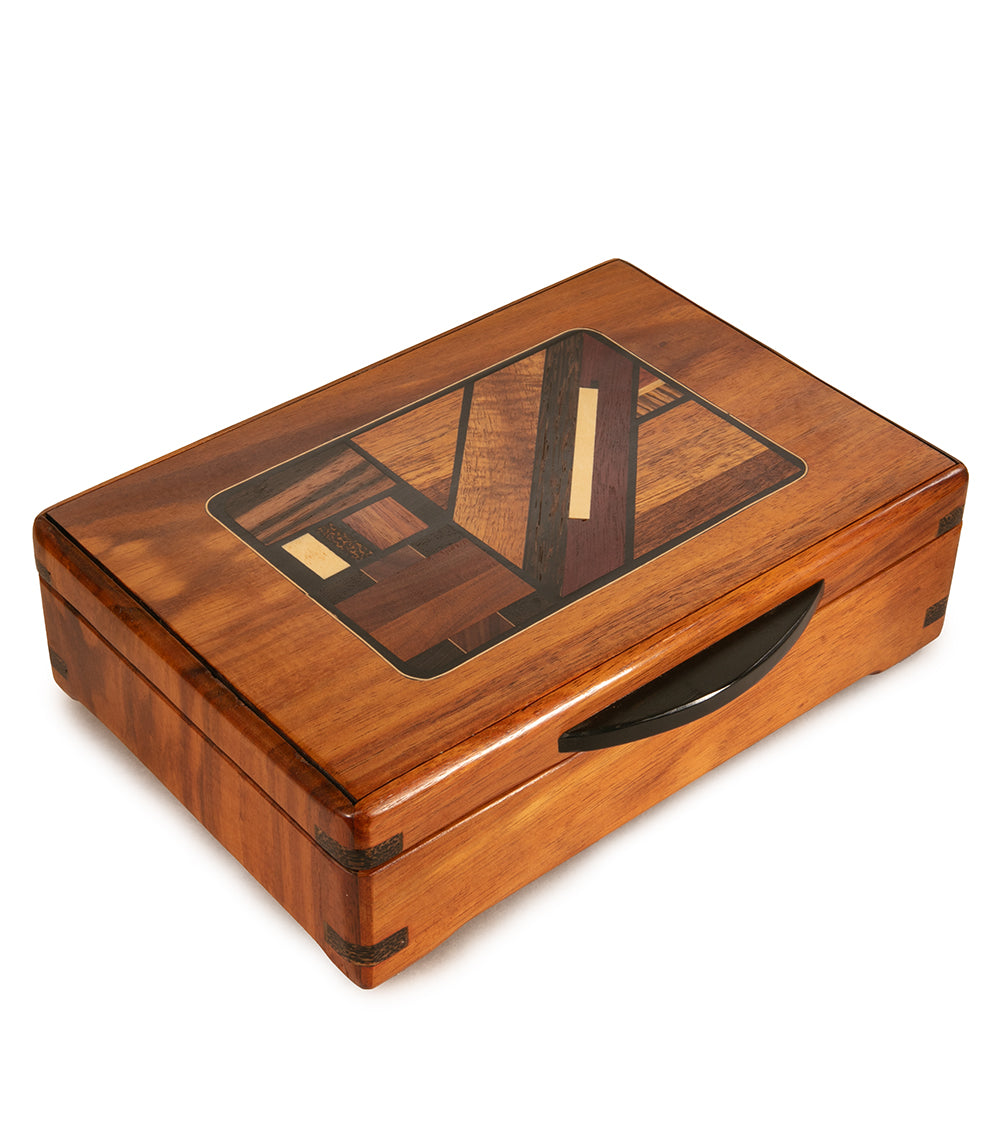 Exquisite Hawaiian Koa Wood Marquetry Jewelry Box - Handcrafted Gift for Women, Perfect for Storing Rings, Necklaces & Keepsakes | Home Decor & Travel Organizer