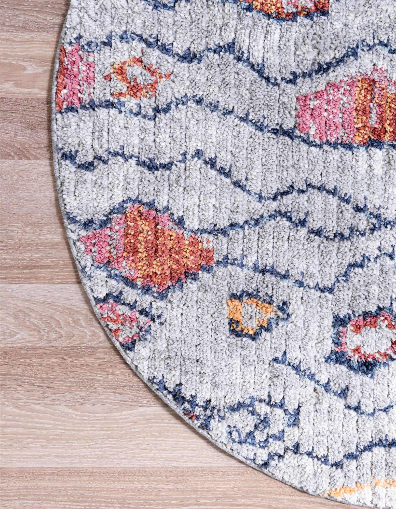 Unique Loom Morocco Collection Southwestern Bohemian Round Area Rug 7' x 7' Gray Ivory - Perfect for Living Room, Bedroom or Boho Chic Home Decor