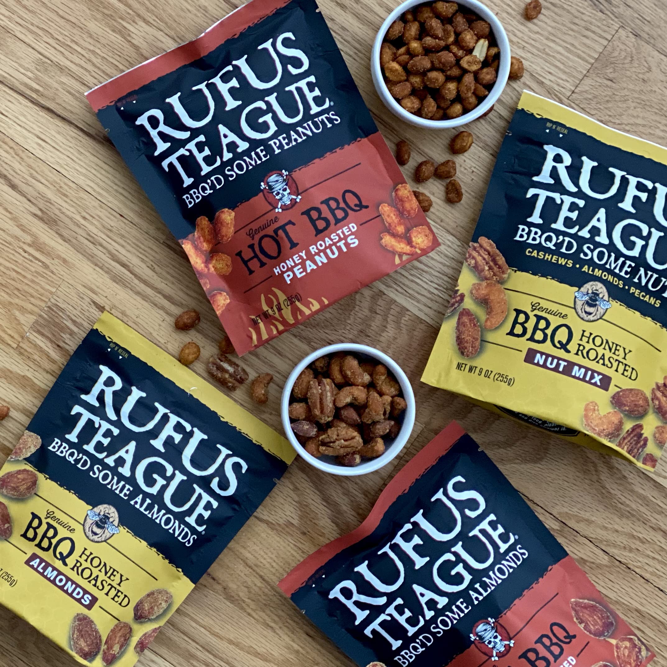 Rufus Teague Hot BBQ Honey Roasted Almonds – Sweet, Spicy & Smoky Gourmet Snacks, 9 oz Resealable Pouch (2 Pack) | Perfect for Parties, Gifts & Healthy On-the-Go Snacking