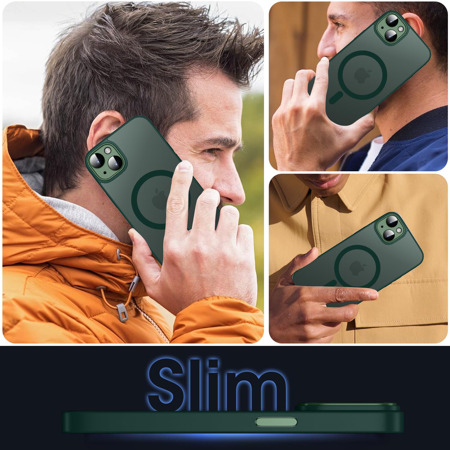 **Magnetic iPhone 13 Case 6.1 Inch - Slim Translucent Matte Cover with MagSafe Wireless Charging, Shockproof & Camera Protection (Dark Green) - Perfect for Daily Use, Travel & Work**