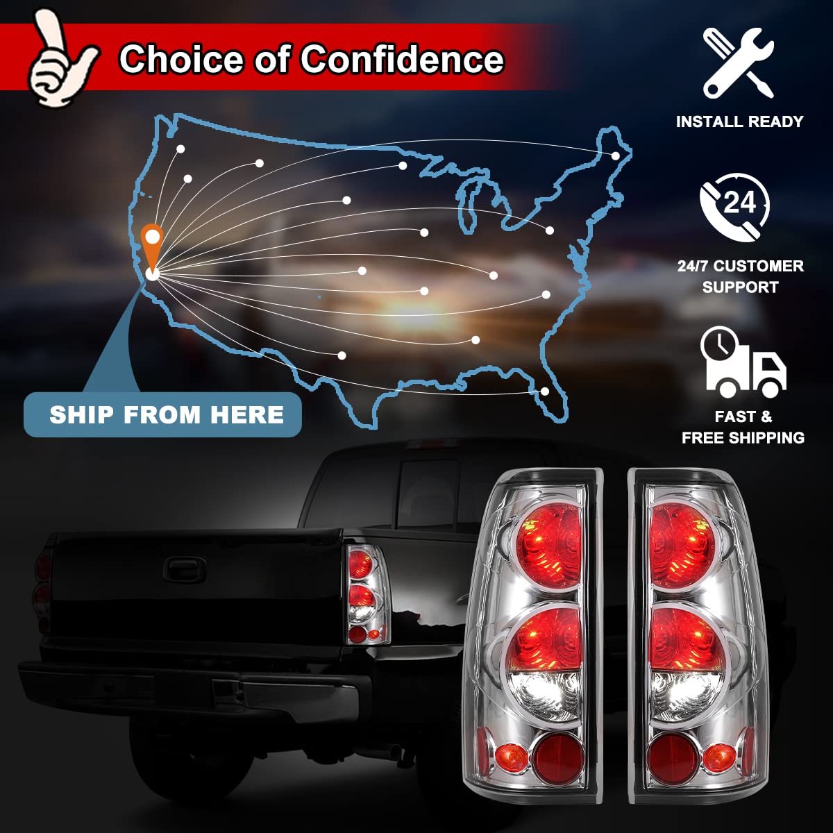 Nixon Offroad LED Tail Lights for Chevy Silverado 1500 2500 3500 1999-2006 & GMC Sierra 1500 2500 3500 1999-2002 - Chrome/Clear Lens Replacement Tail Lamps Assembly - Perfect for Off-Roading, Truck Upgrades & Night Driving Safety