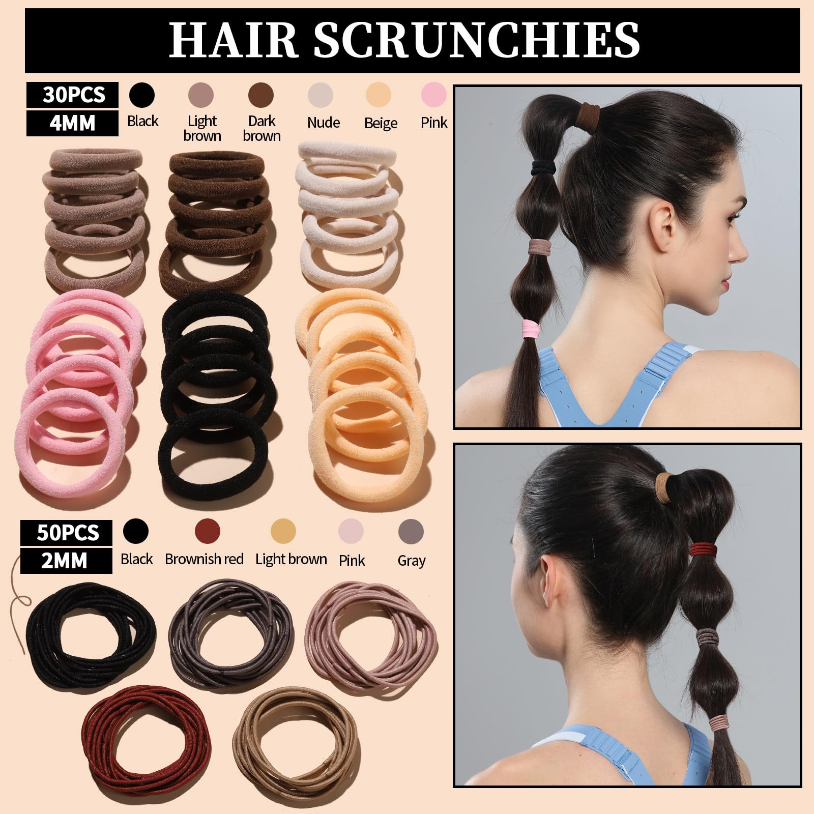 FANDAMEI Hair Ties Kit - 50 Pcs Velvet Scrunchies, Elastic Rubber Bands, Seamless Hair Ties, Hair Clips & Bobby Pins for Women - Perfect for Daily Styling, Workouts, Parties & Hair Accessories Organization