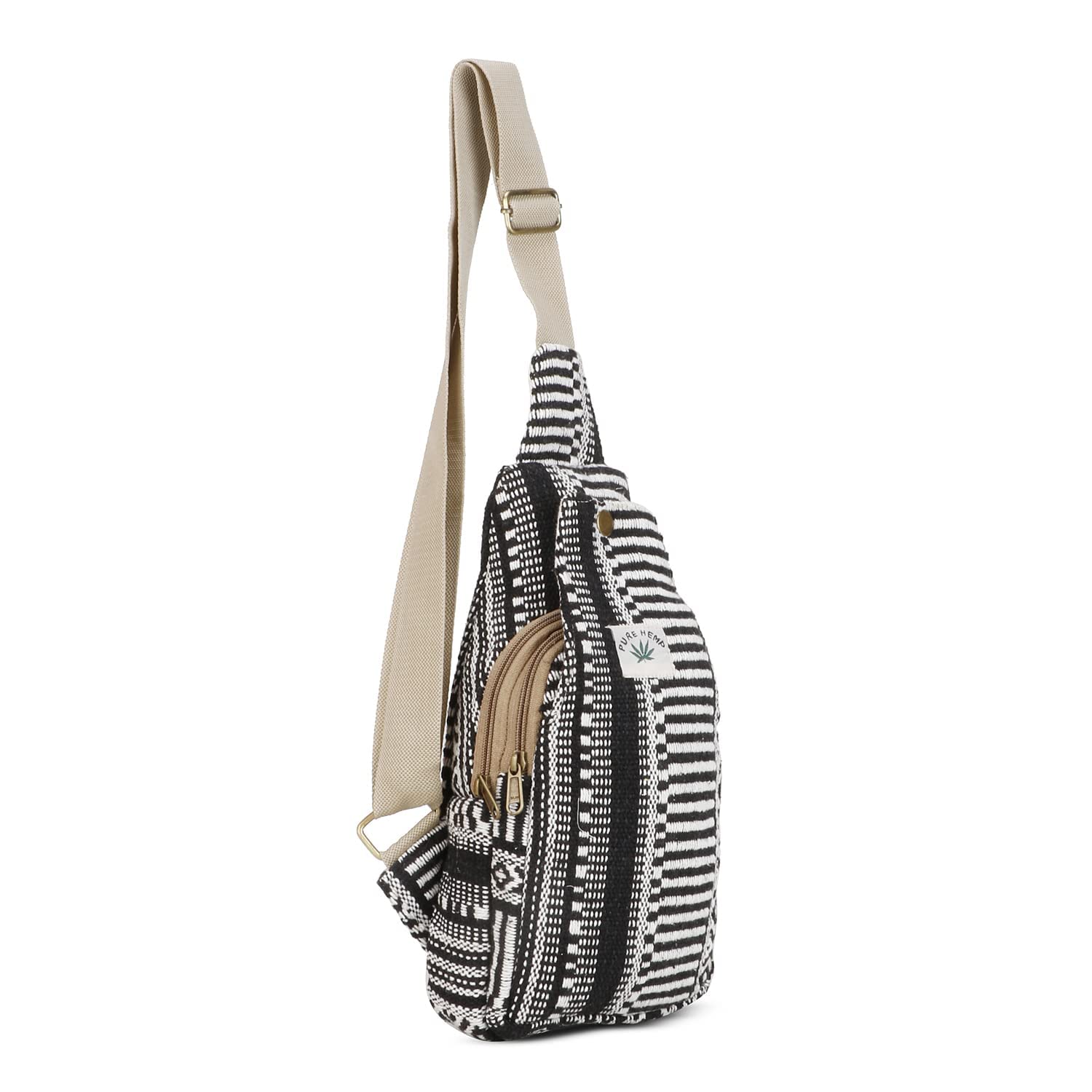 Eco-Friendly Hemp Sling Backpack - Adjustable Crossbody Shoulder Bag for Men & Women - Black & White - Perfect for Travel, Hiking & Daily Commute