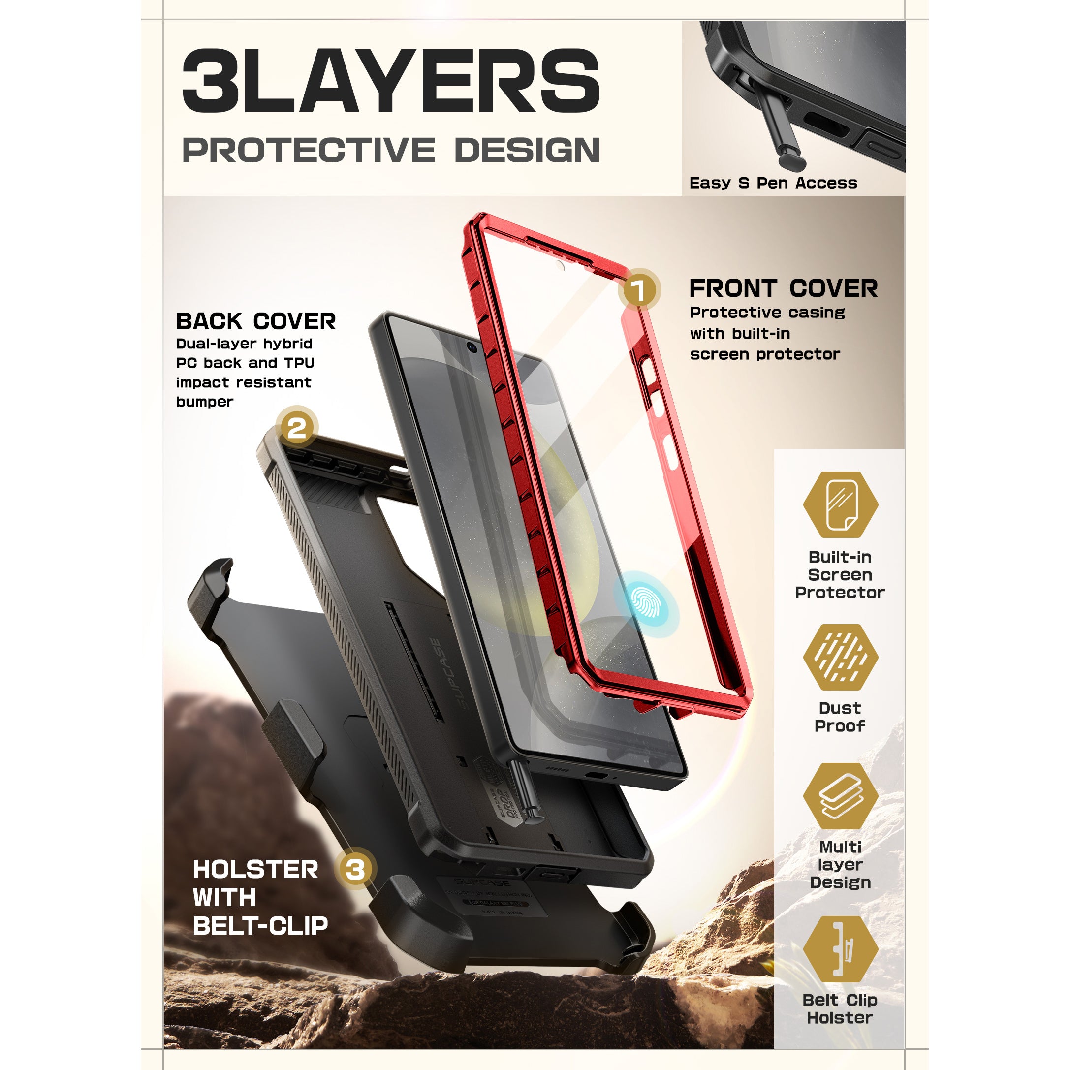 Samsung Galaxy S25 Ultra Unicorn Beetle PRO Case - Heavy Duty Rugged Protective Cover with Shock Absorption | Metallic Red | Perfect for Outdoor Adventures, Construction Work & Extreme Sports Protection