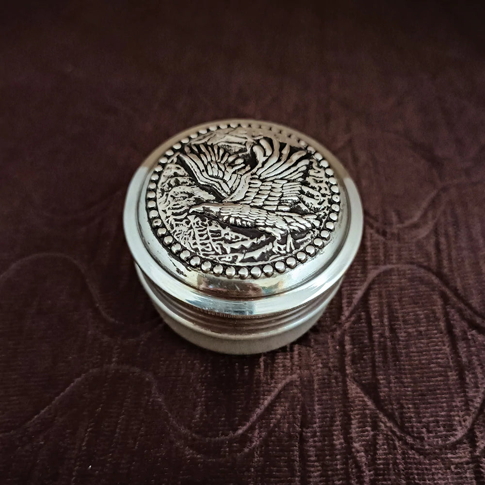 925 Pure Silver Oxidized Kumkum Box - Handcrafted Jewelry Organizer for Pooja, Wedding Gifts & Home Decor (Design 54)