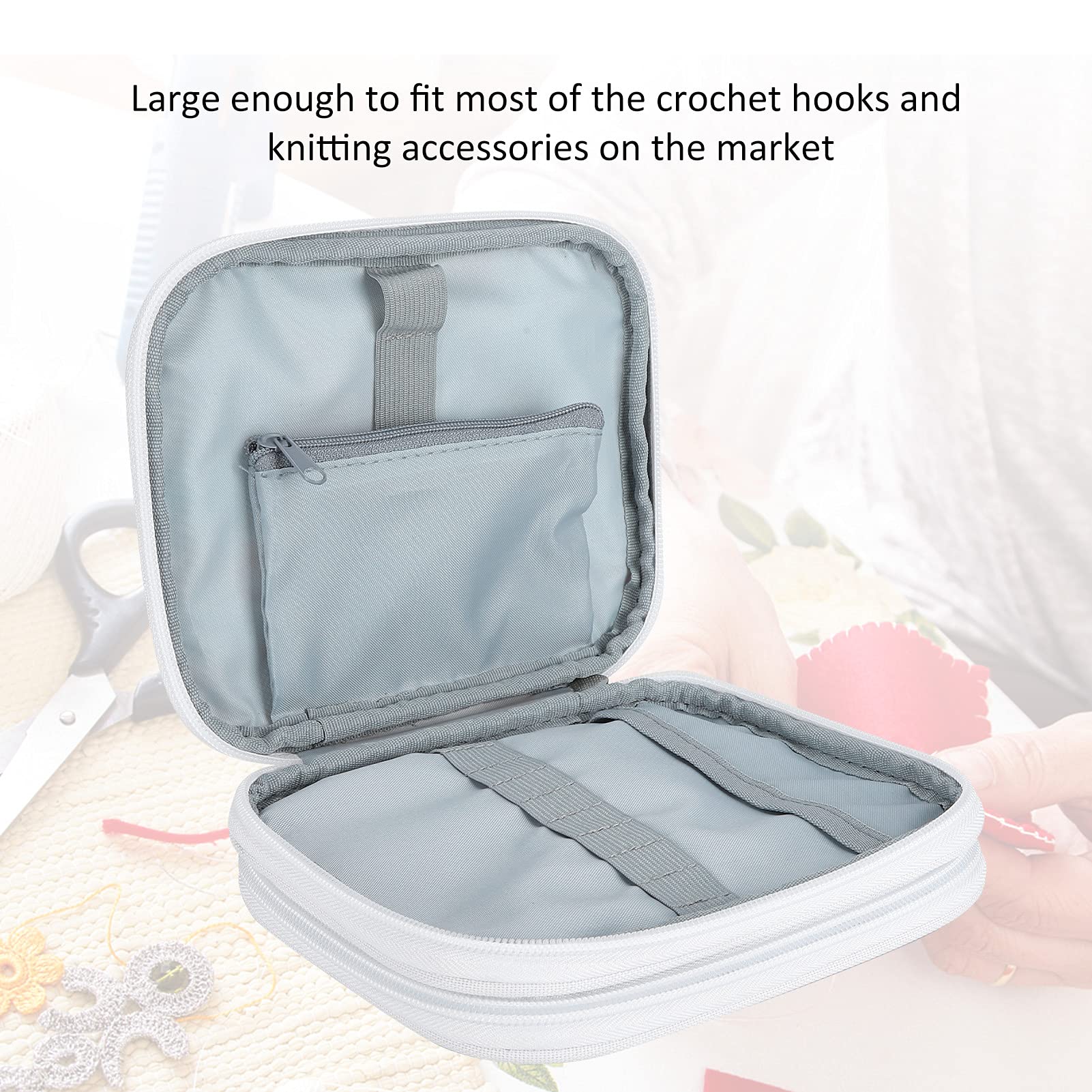 Crochet Hook Organizer Case - Double Layer Zipper Storage Bag with Mesh Pockets for Knitting Needles & Accessories | Travel-Friendly Craft Storage Solution for Crocheters & Knitters