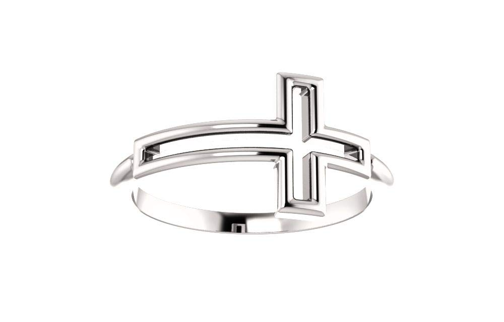 14K White Gold Cross Ring for Women - Elegant Religious Jewelry Gift for Baptism, First Communion & Everyday Wear