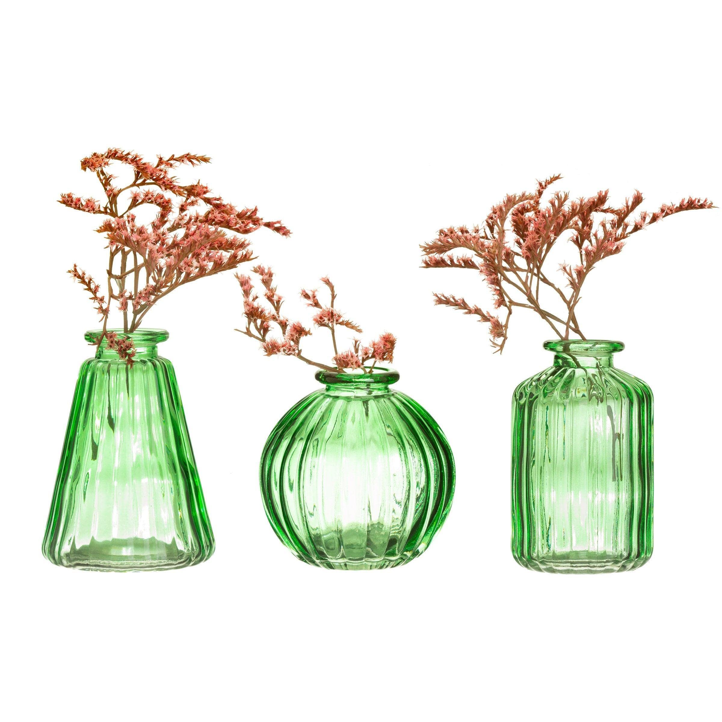 Sass & Belle Green Glass Bud Vases - Set of 3 Small Floral Vases for Home Decor, Wedding Centerpieces & Table Arrangements