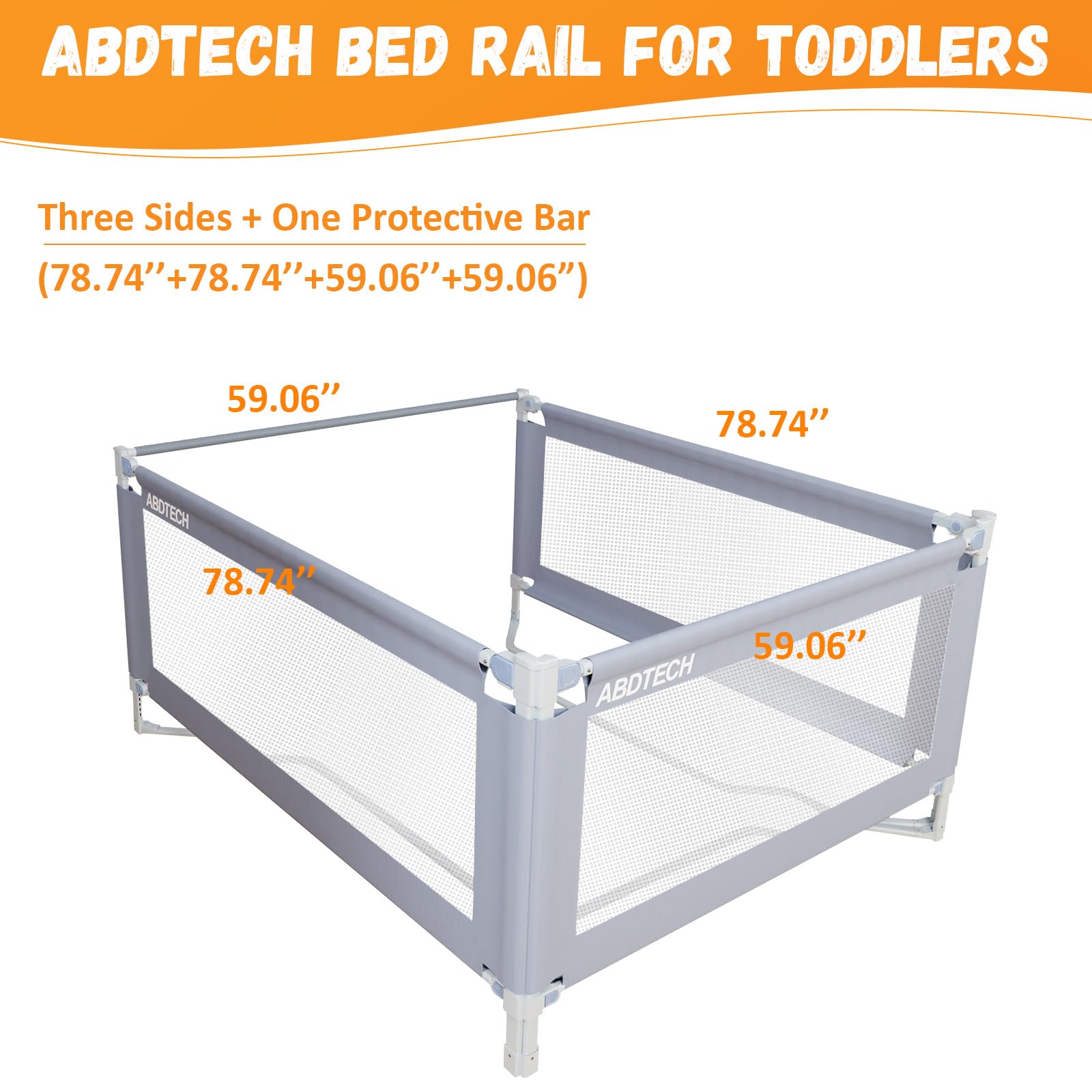 **3-Pack Toddler Bed Rail Guard - Adjustable 3-Sided Safety Rail for Queen Size Beds, Reinforced S-Design & Height Adjustment (78.7