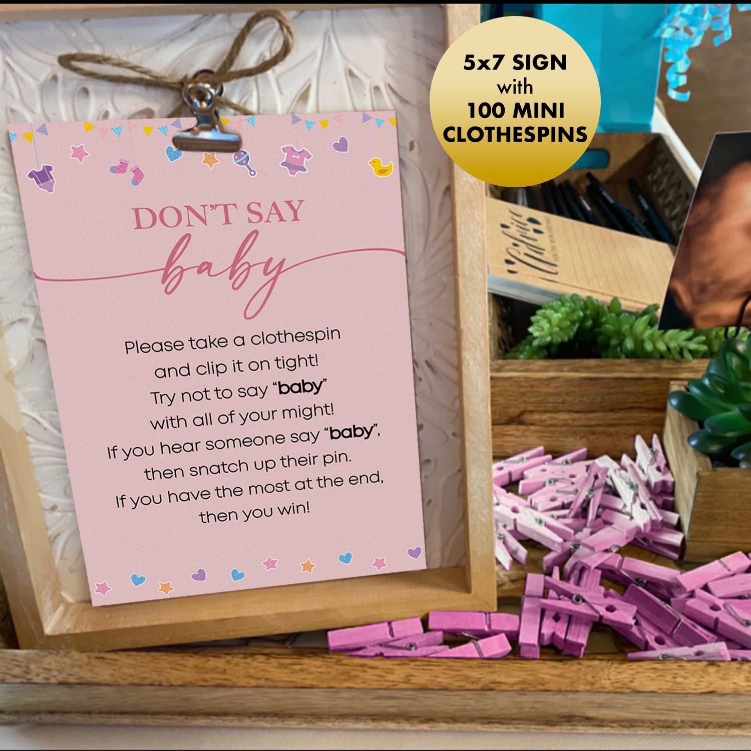 Baby Shower Games for Girls - Don't Say Baby, Tummy Tape, Bingo Cards & Decorations Set - 10 Fun Games with 25 Pens, 100 Acrylic Pacifiers, Clothespins & Balloons - Perfect for Baby Shower Party Activities & Gender Reveal Celebrations