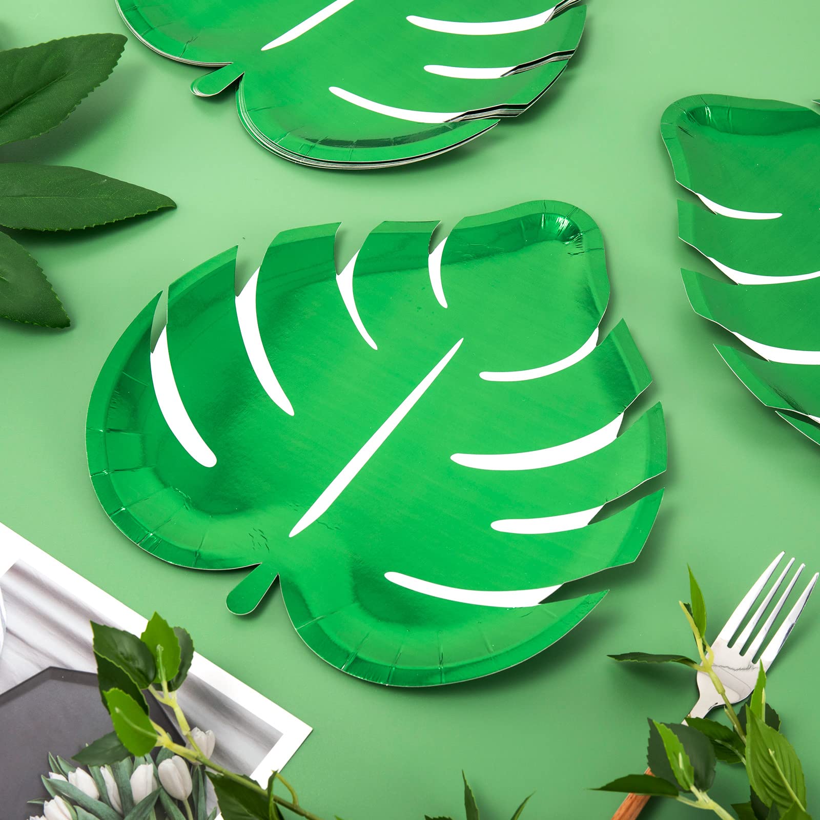 24Pcs Turtle Leaf Plates - Tropical Palm Leaf Disposable Tableware Set, Waterproof Eco-Friendly Paper Plates for Hawaiian Luau Party, Summer Picnic, Beach BBQ & Outdoor Dining Decor