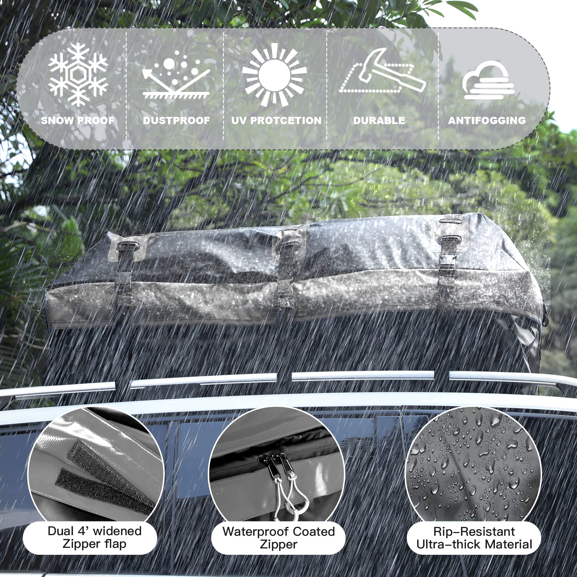 26 Cubic Feet Waterproof Rooftop Cargo Carrier - Universal Soft-Shell Roof Bag for SUVs & Vehicles with/without Rails | Includes 10 Reinforced Straps, 6 Door Hooks, Storage Bag & Anti-Slip Mat | Perfect for Road Trips, Camping Gear & Extra Luggage Storage