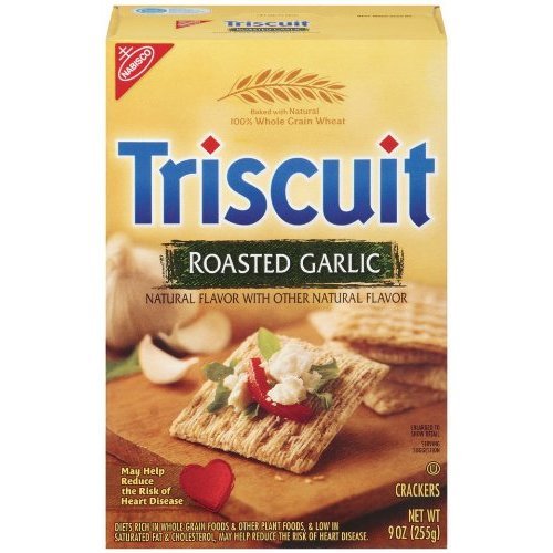 Nabisco Triscuits Roasted Garlic Crackers - 9 Ounce Box (Pack of 24) - Perfect for Snacking, Parties & Cheese Pairing