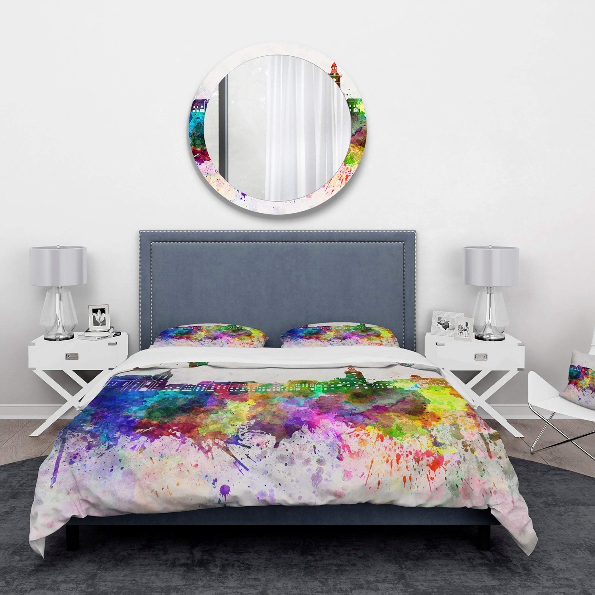 DESIGN ART 'Brasov Skyline' Cityscape King Bedding Set - 3 Piece Duvet Cover & 2 Shams (Comforter Not Included) | Romanian Inspired Home Decor for Modern Bedrooms & Guest Rooms