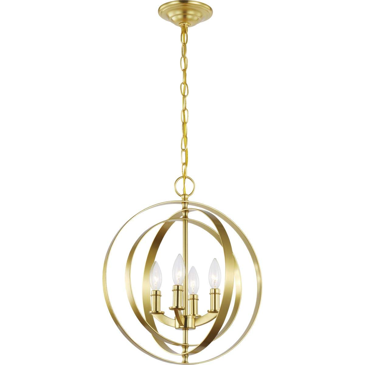 Equinox Collection 4-Light Satin Brass Pendant Light Fixture - Modern Traditional Sphere Chandelier for Dining Room, Kitchen Island, Foyer & Bedroom Lighting