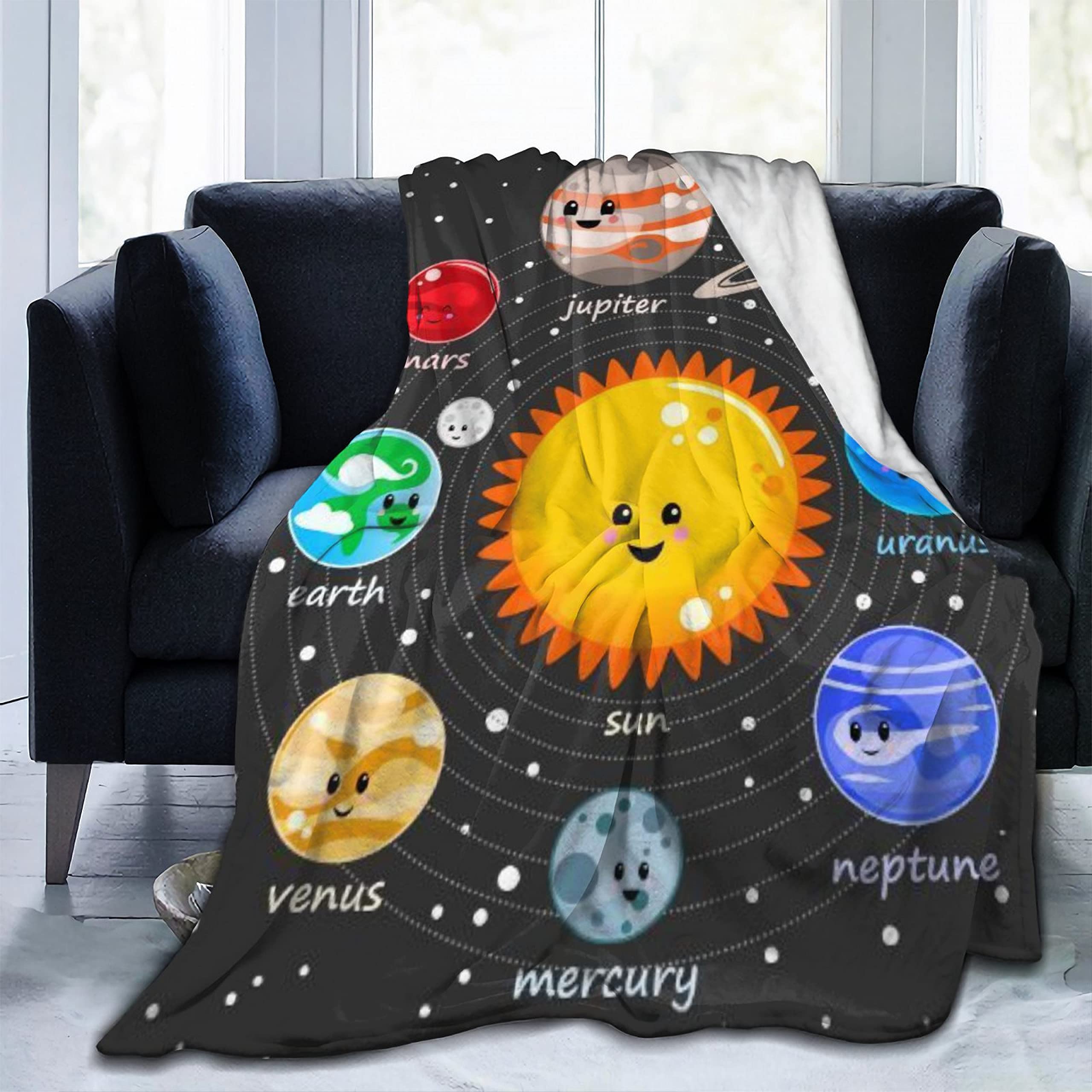 Solar System Planets Sun Moon Throw Blanket - 120