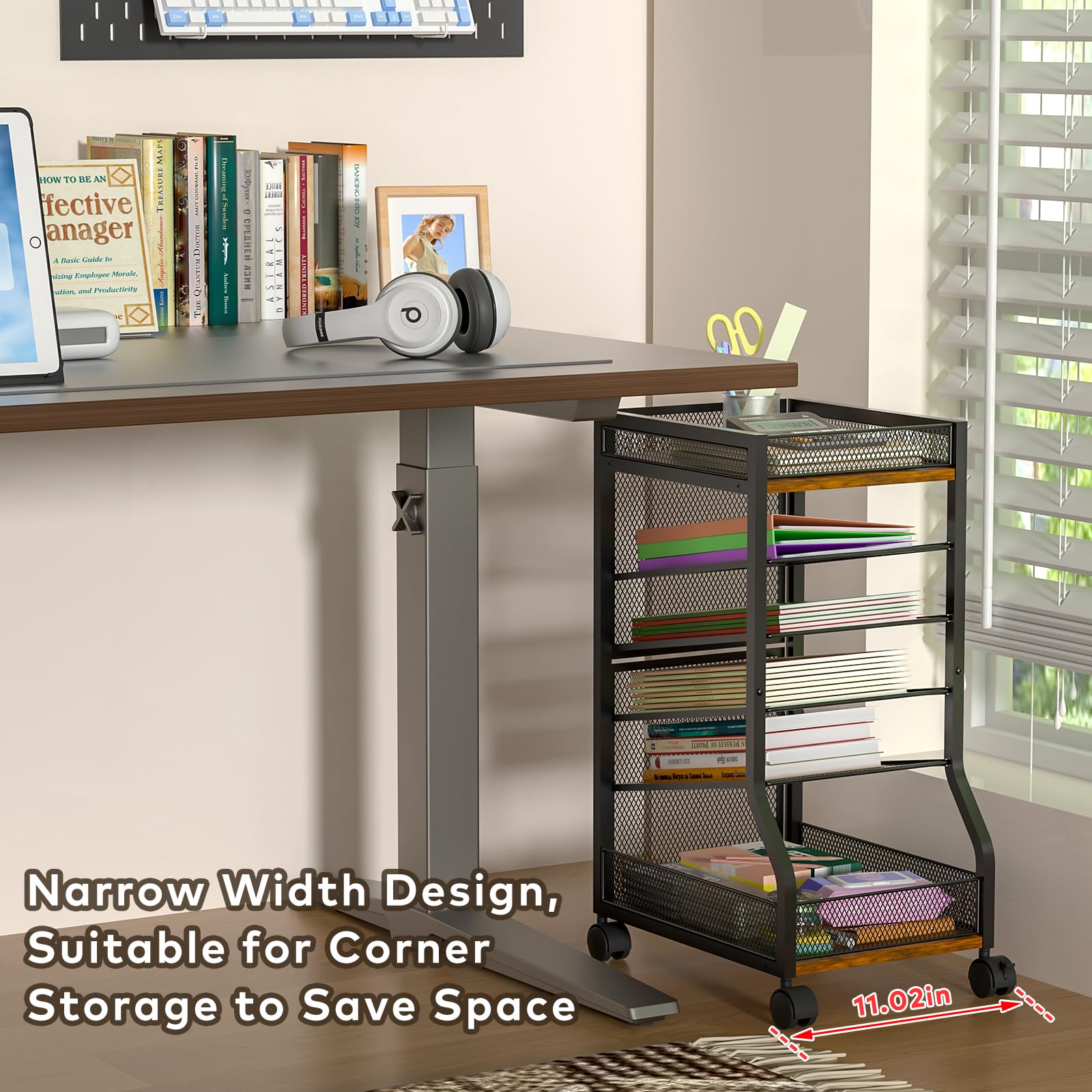 Keomaisyto 6-Tier Standing File Organizer - Slim Rolling File Cart with Wheels & Sliding Mesh Paper Trays | Under Desk File Holder for Office, Home & Study Organization | Perfect for Document Storage, Mail Sorting & Workspace Decluttering