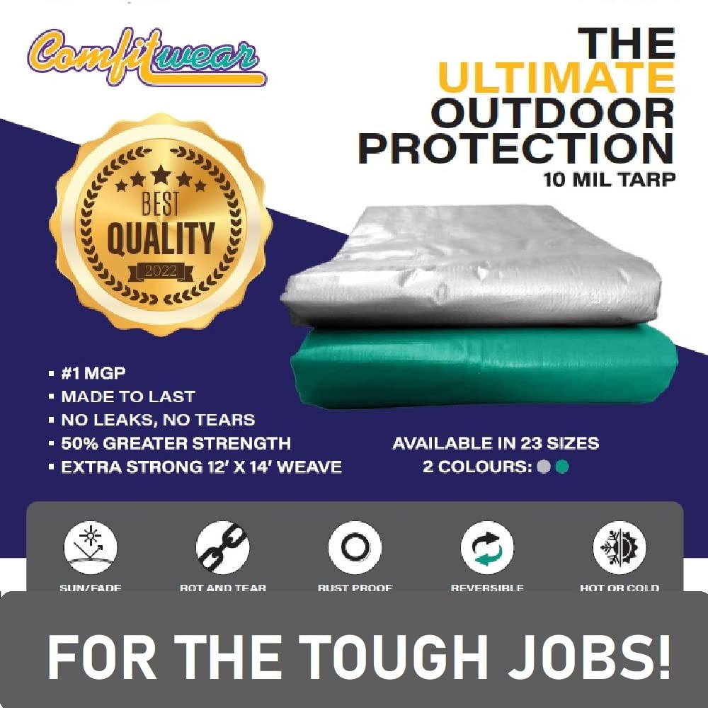 Heavy Duty Waterproof Tarp Cover 25' x 40' - Reinforced Grommets, UV Resistant, Multi-Purpose for Pool, Boat, Camping, Canopy & Tent Protection - Durable Black-Silver Tarpaulin for Outdoor Use