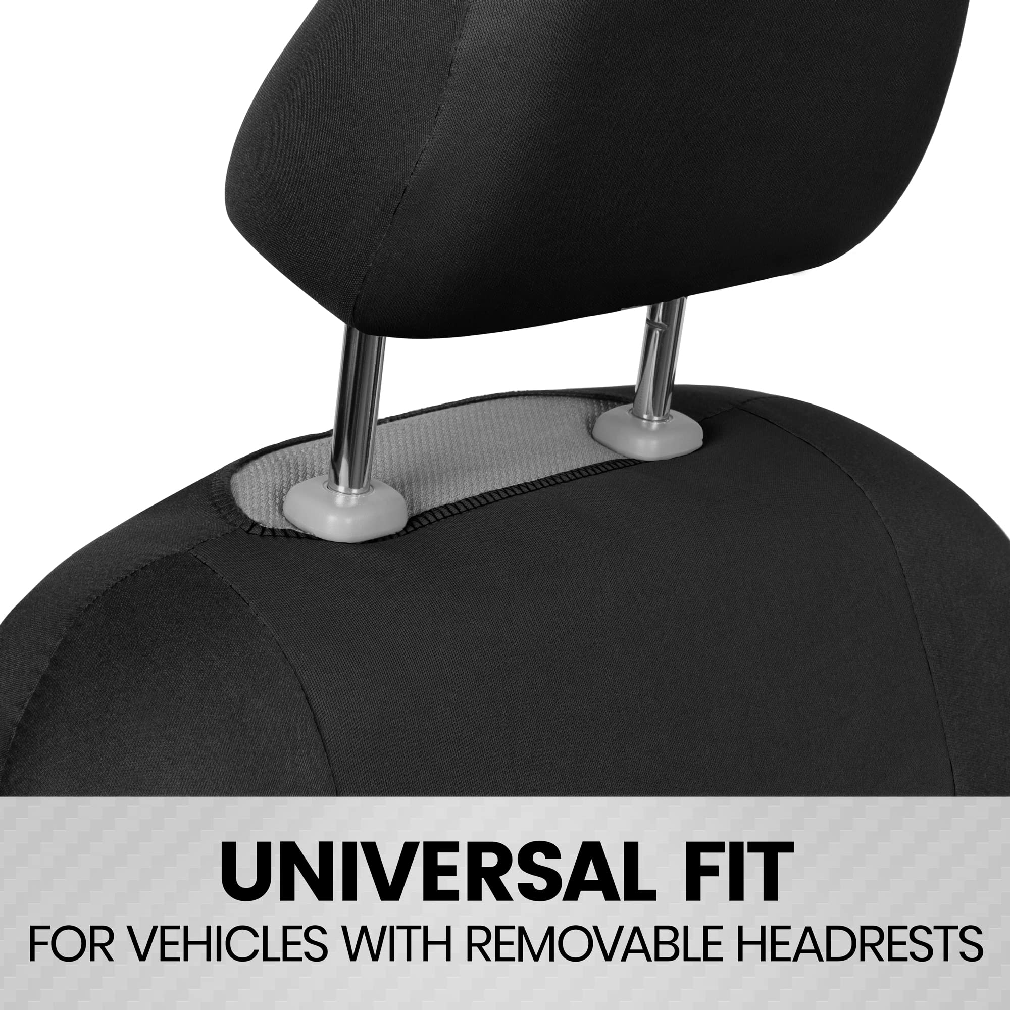 BDK PolyPro Full Set Car Seat Covers in Solid Black with Steering Wheel Cover & Seat Belt Pads - Universal Fit for Front & Rear Split Bench Seats | Easy Installation | Compatible with Cars, Trucks, Vans & SUVs | Perfect for Daily Commuting, Road Trips & Protecting Your Vehicle Interior