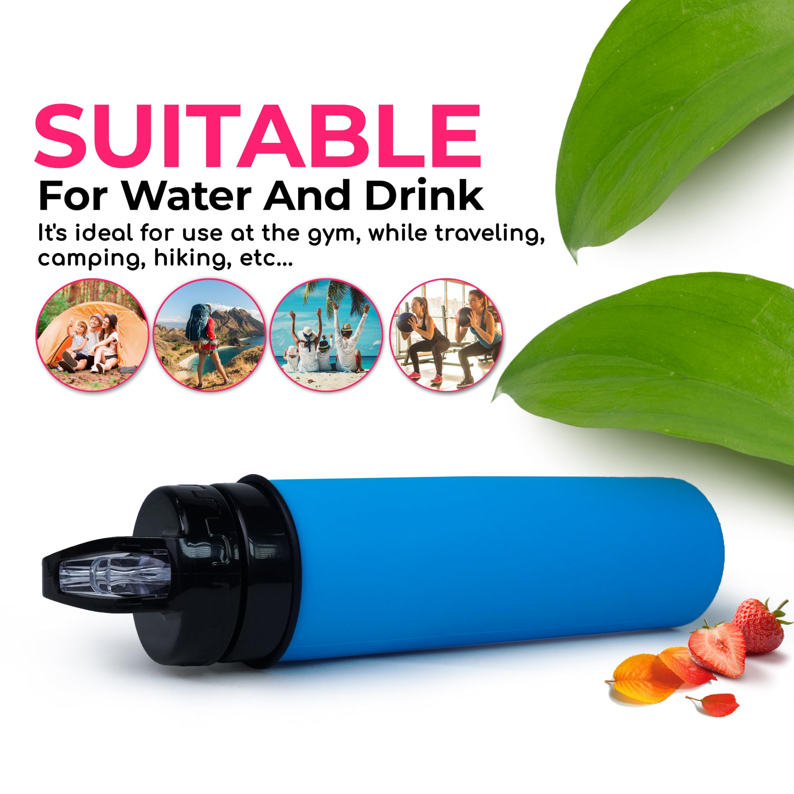 Collapsible Water Bottle 20oz - BPA Free, Leak Proof, Food Grade Silicone - Portable Reusable Water Jug for Travel, Camping, Hiking, Gym, Workout & Outdoor Activities (Blue)