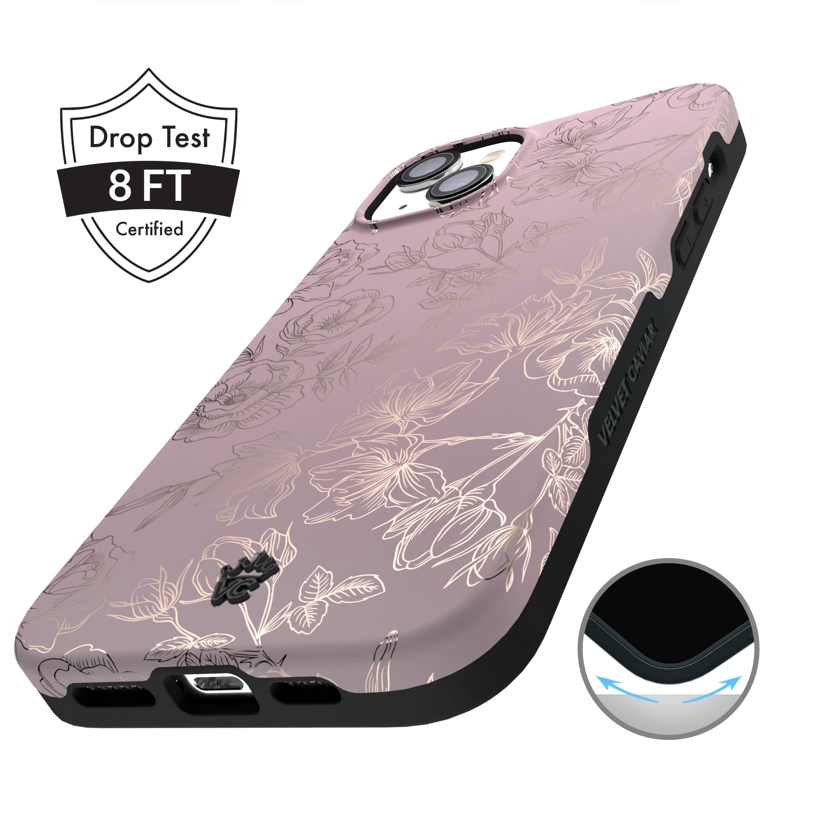 Dusty Rose Chrome Floral iPhone Case - Elegant Protective Phone Cover for iPhone 13/14/15 Pro Max - Perfect for Women, Girls, Daily Use, Gift Giving & Special Occasions