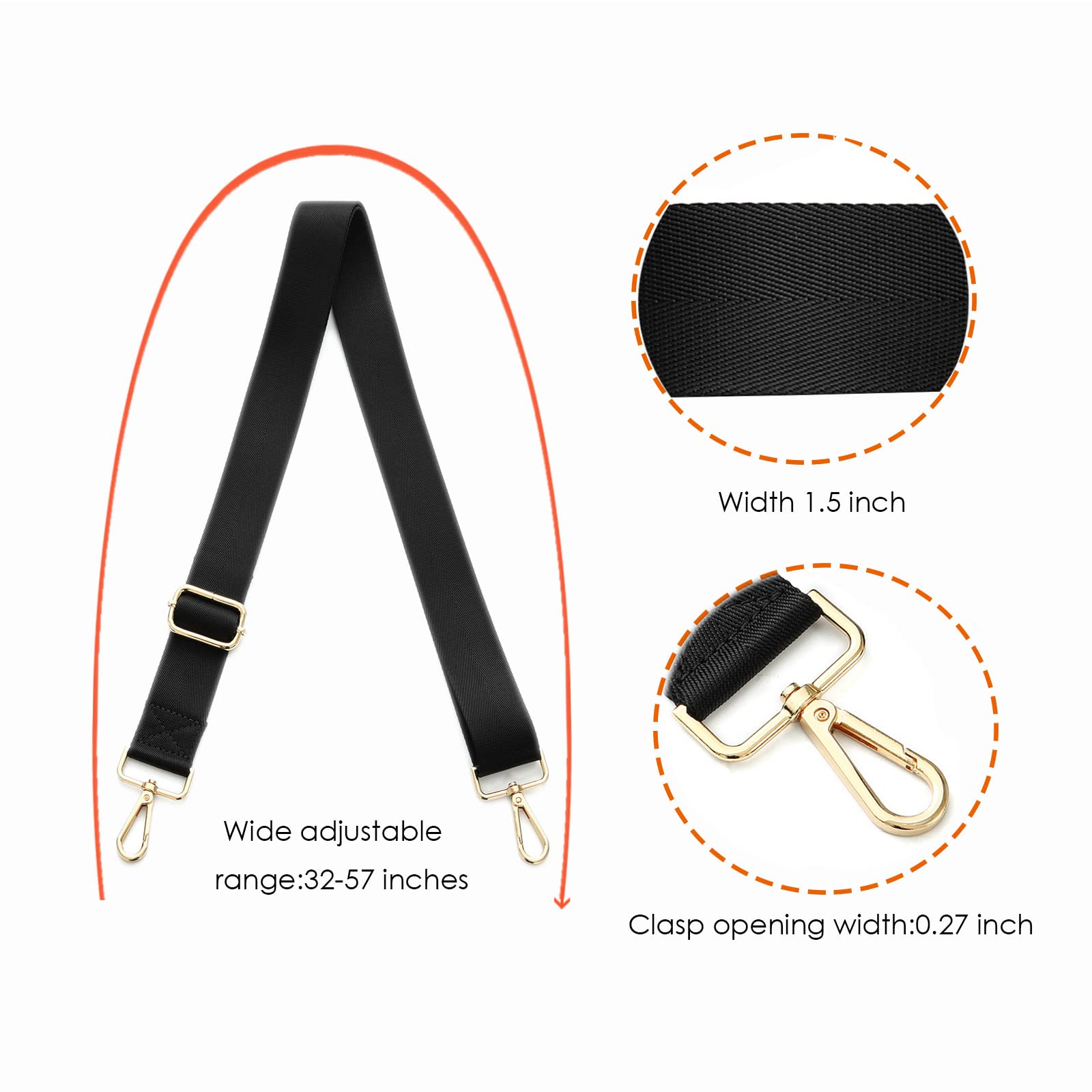 Senral Adjustable Handbag Straps - Silver Clip Crossbody Bag Strap Replacement for Canvas Bags, Luggage, Laptop & Duffle Bags | Perfect for Travel, Work & Everyday Use