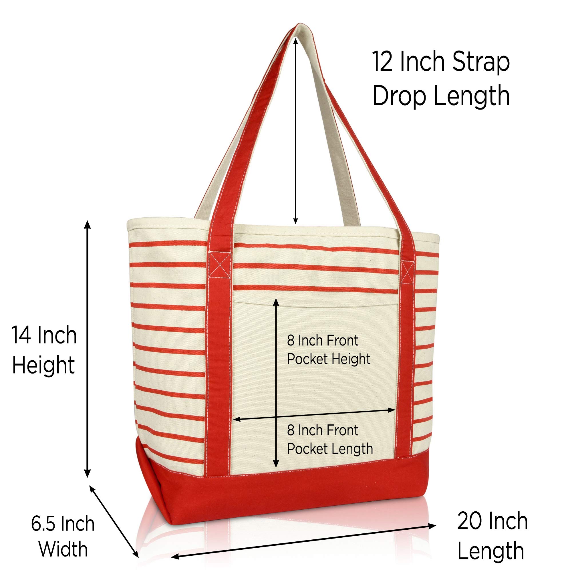 DALIX Medium Stripe Tote Bag - Red Cotton Canvas Shoulder Bag for Women | Stylish & Durable Handbag for Work, Travel & Shopping