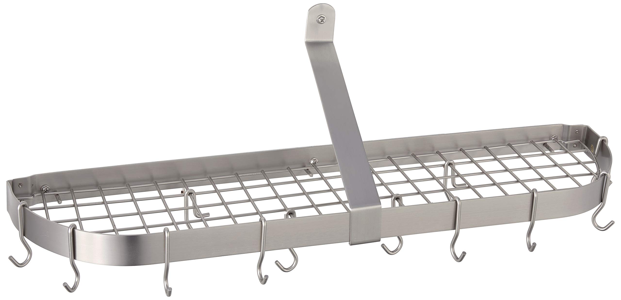 Old Dutch 36-Inch Wall-Mounted Pot Rack with Grid & 12 Hooks - Satin Nickel Finish (36