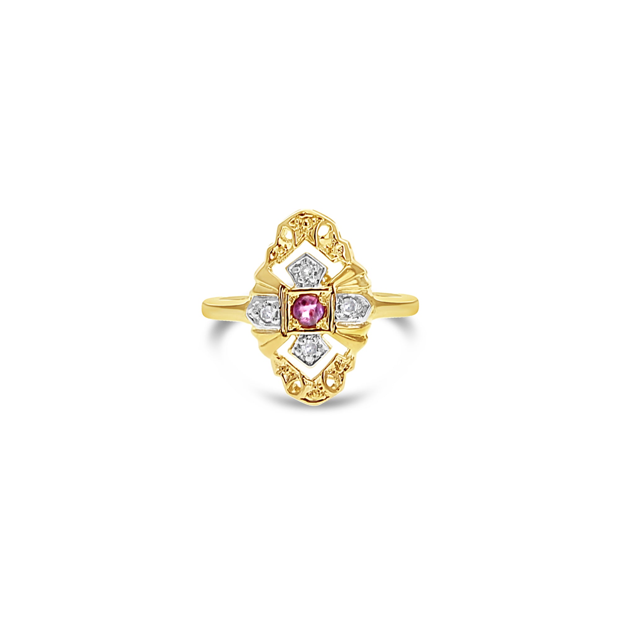Vintage Style Pave Ruby Diamond Ring 14k Yellow Gold - Elegant Wedding, Engagement & Anniversary Jewelry Gift for Women