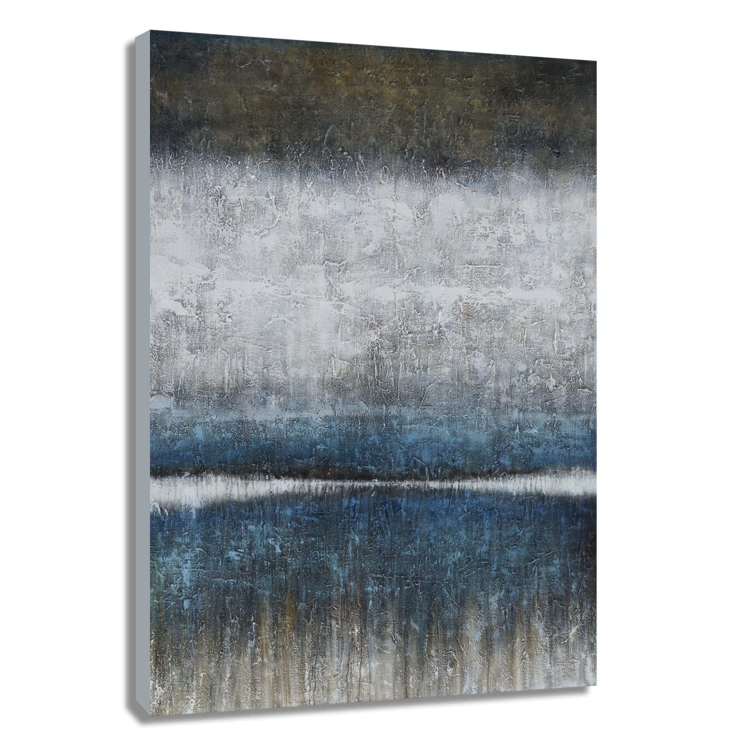 BATRENDY ARTS Large Abstract Lake and Forest Wall Art - Blue, White & Dark Brown Hand-Painted Canvas Oil Painting - Nature Scenery Decor for Living Room, Bedroom, Bathroom | Perfect for Home, Office & Hotel Decor