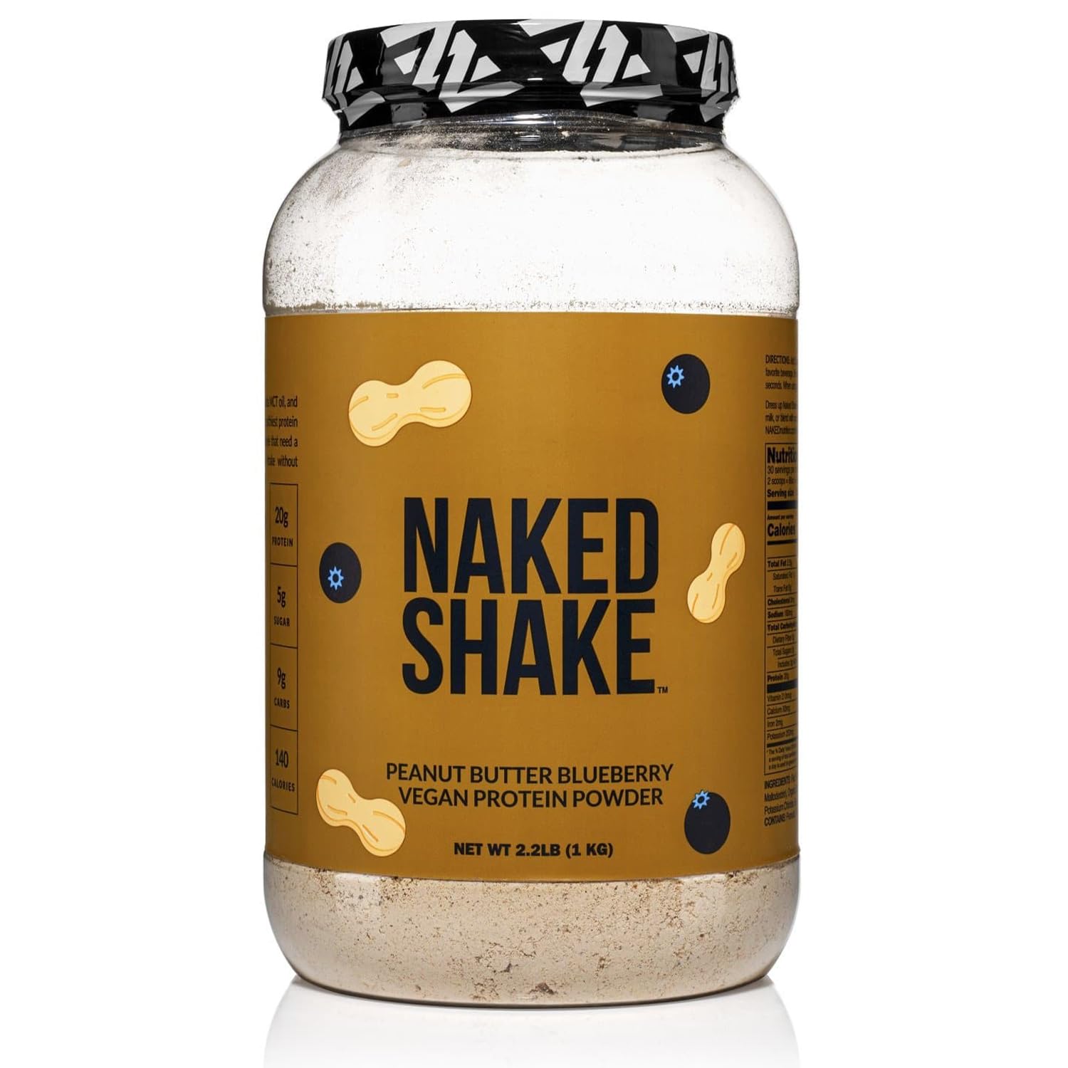Naked Shake Peanut Butter Blueberry Vegan Protein Powder - Plant-Based Protein with MCT Oil, Gluten-Free, Soy-Free, Non-GMO, No Artificial Sweeteners (30 Servings) - Ideal for Post-Workout Recovery, Healthy Breakfast Smoothies & On-The-Go Nutrition