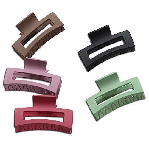 FAMEZA 5PCS Large Non-Slip Hair Claw Clips - Matte Hair Barrettes for Women, Strong Hold Ponytail Clamps (5 Colors) | Perfect for Thick Hair, Workouts, and Everyday Styling