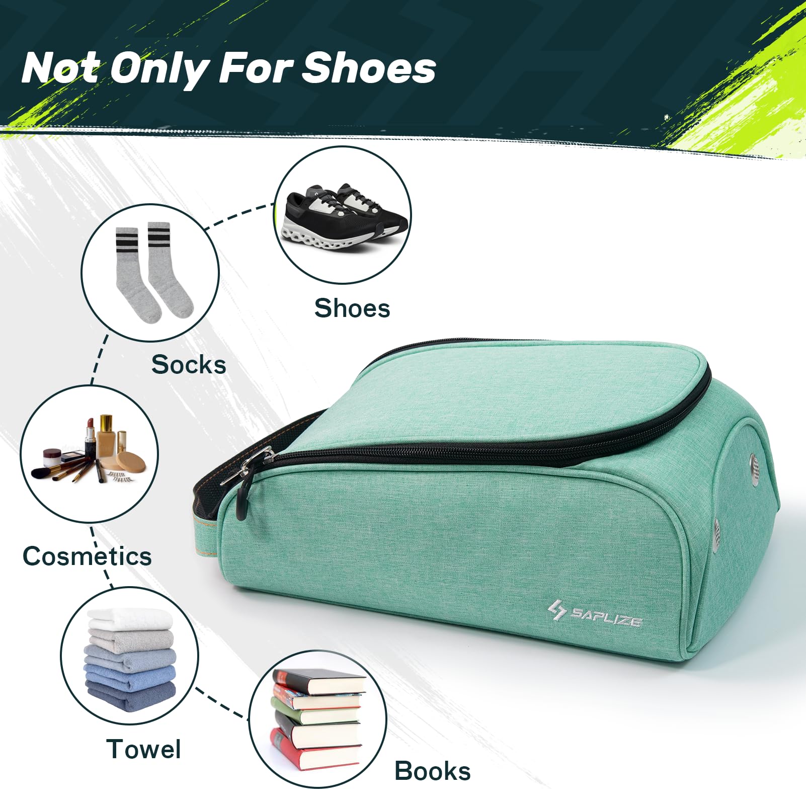 **SAPLIZE Soft Padded Golf Shoe Bag with Ventilation Holes - Breathable Sports Shoe Carrier & Storage Organizer for Men & Women - Perfect for Golf, Tennis, Gym & Travel (Green)**