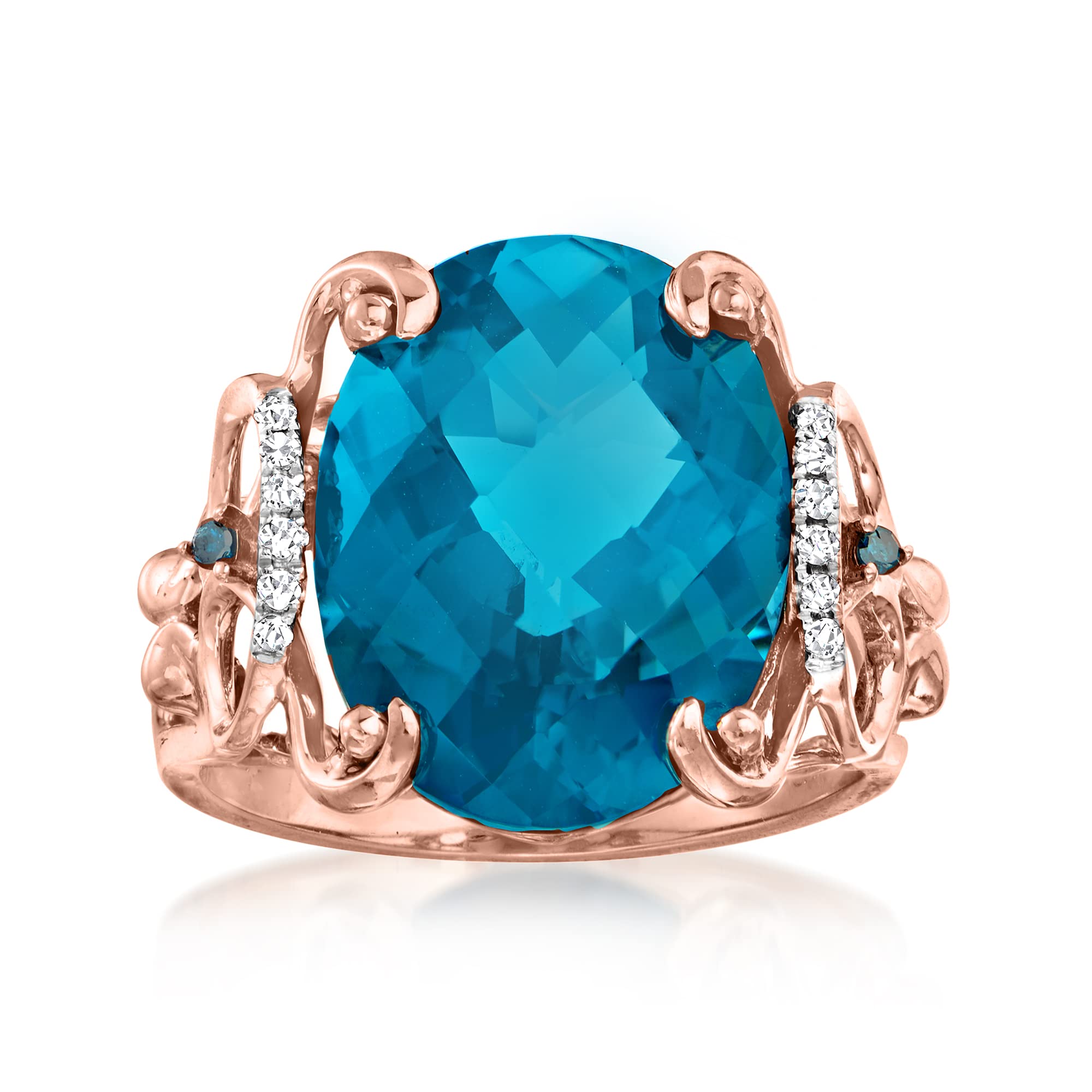 Ross-Simons 10.00 Carat London Blue Topaz & Diamond Ring in 14K Rose Gold - Size 8 | Elegant Jewelry for Weddings, Anniversaries & Special Occasions